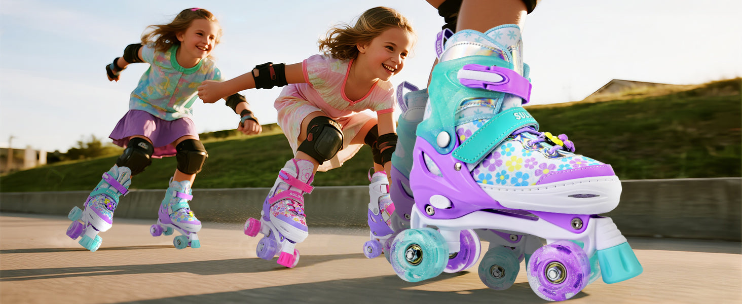 SULIFEEL Light Up Roller Skates For Kids 3-10 Years - Adjustable 4-Size Skates With LED Wheels For Beginners