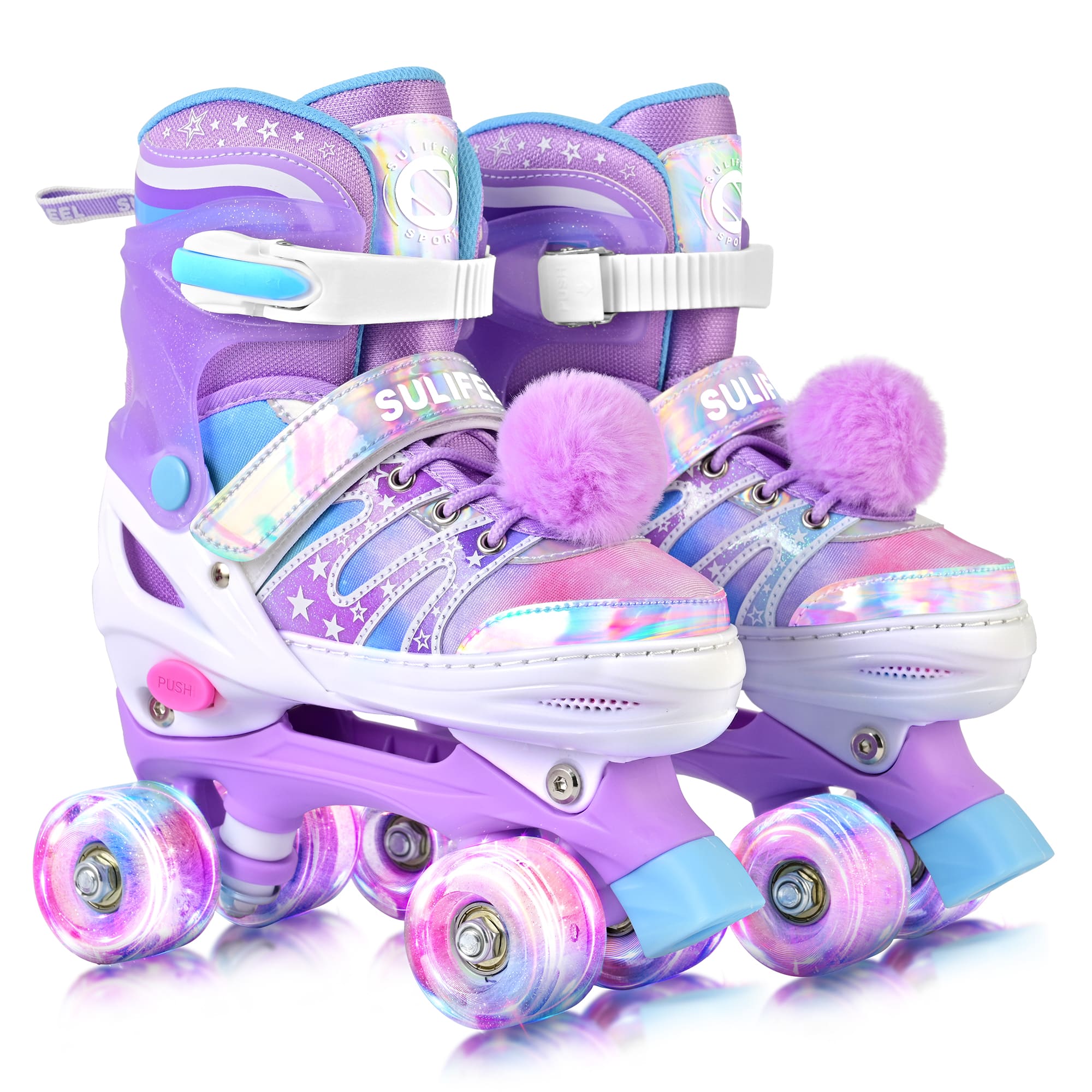 SULIFEEL Rainbow Tie-Dye Adjustable Roller Skates for Indoor Outdoor Skating