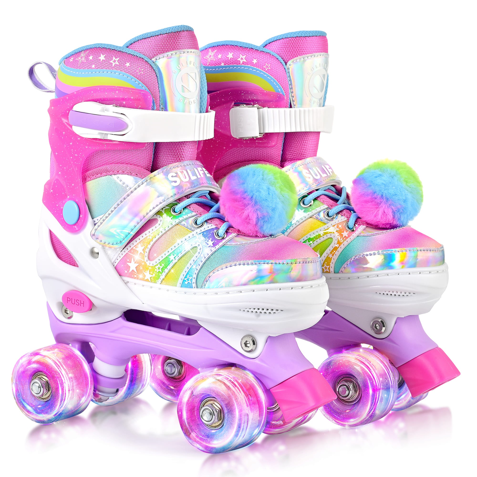 SULIFEEL Rainbow Tie-Dye Adjustable Roller Skates for Indoor Outdoor Skating