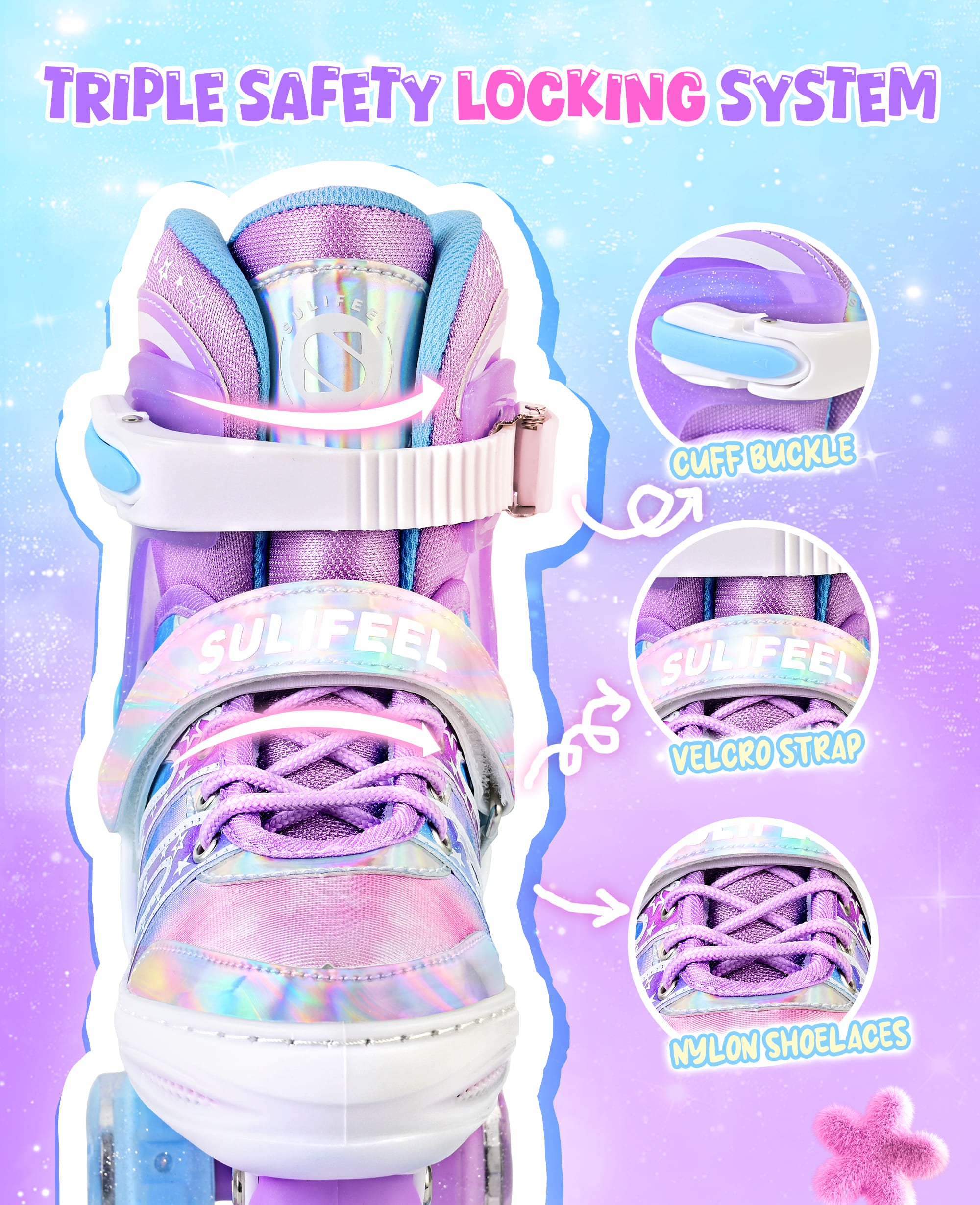 SULIFEEL Rainbow Tie-Dye Adjustable Roller Skates for Indoor Outdoor Skating