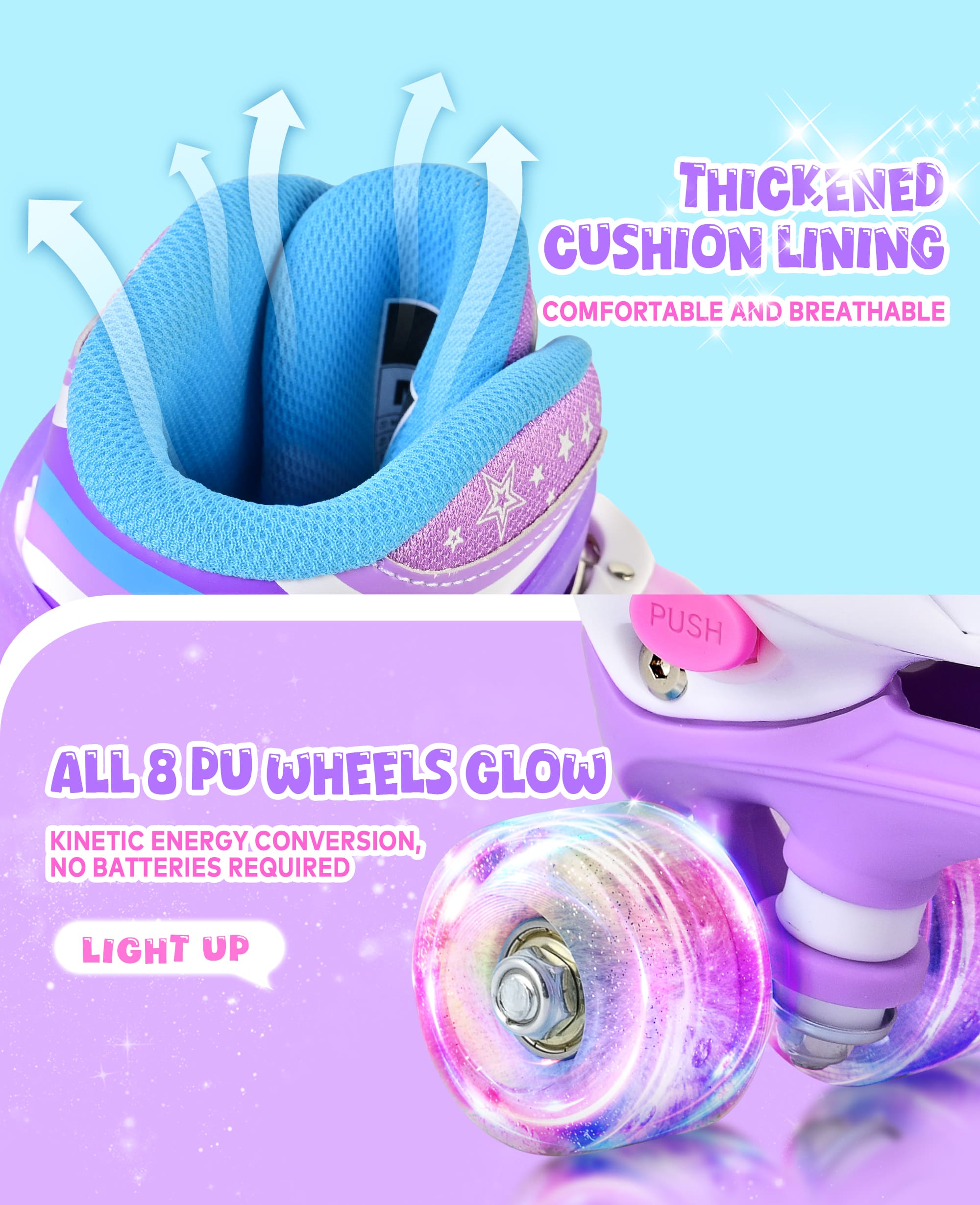 SULIFEEL Rainbow Tie-Dye Adjustable Roller Skates for Indoor Outdoor Skating