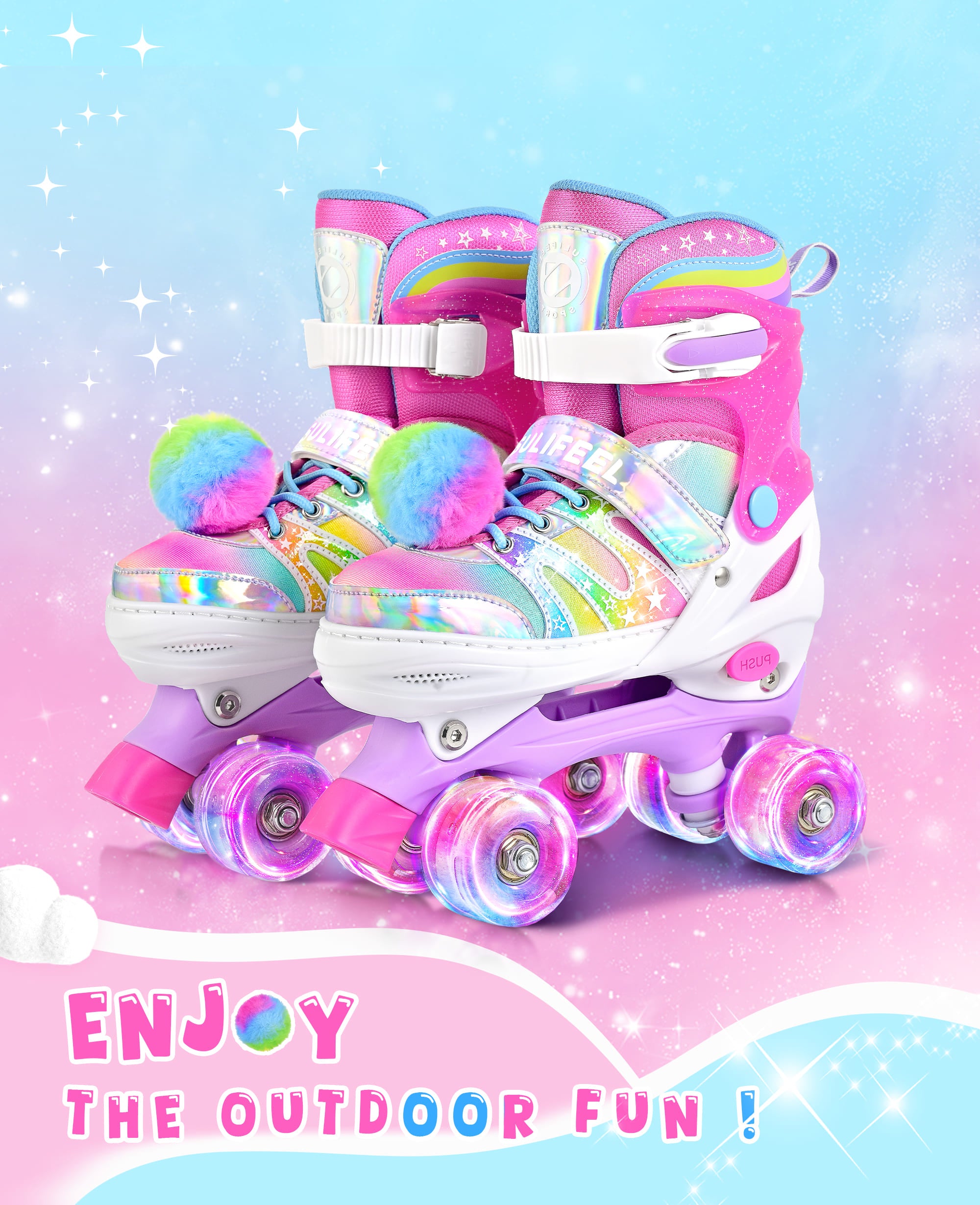 SULIFEEL Rainbow Tie-Dye Adjustable Roller Skates for Indoor Outdoor Skating