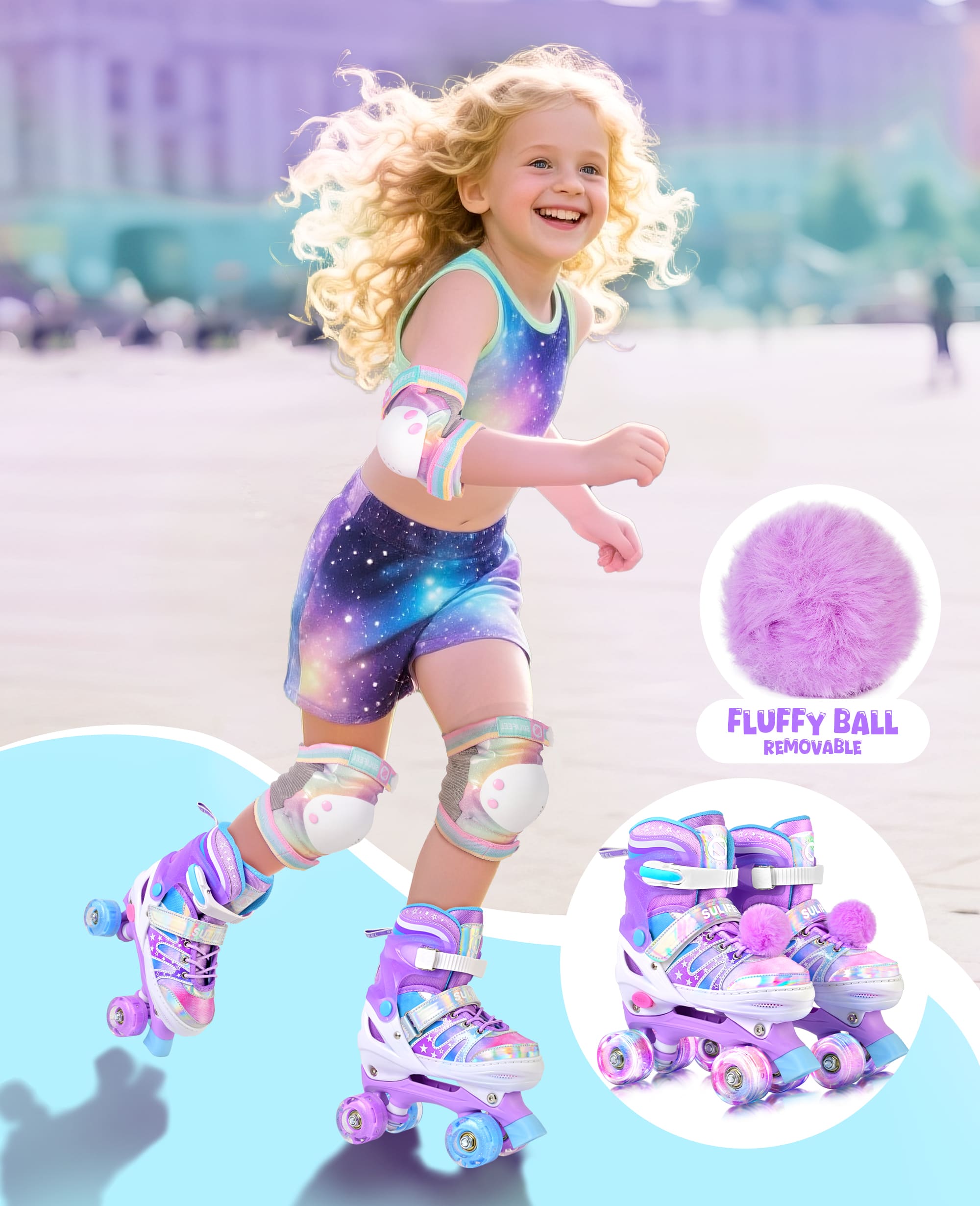 SULIFEEL Rainbow Tie-Dye Adjustable Roller Skates for Indoor Outdoor Skating