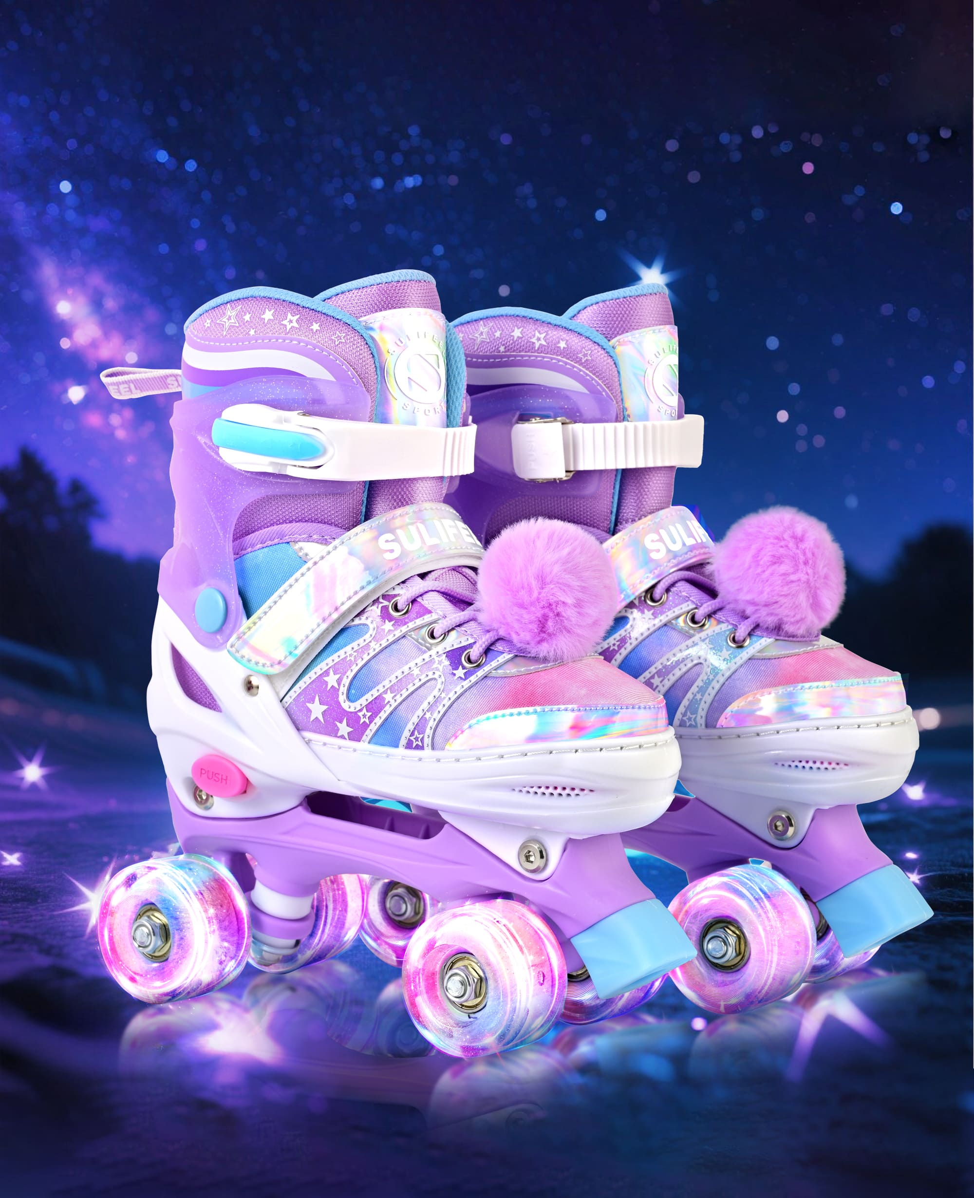 SULIFEEL Rainbow Tie-Dye Adjustable Roller Skates for Indoor Outdoor Skating