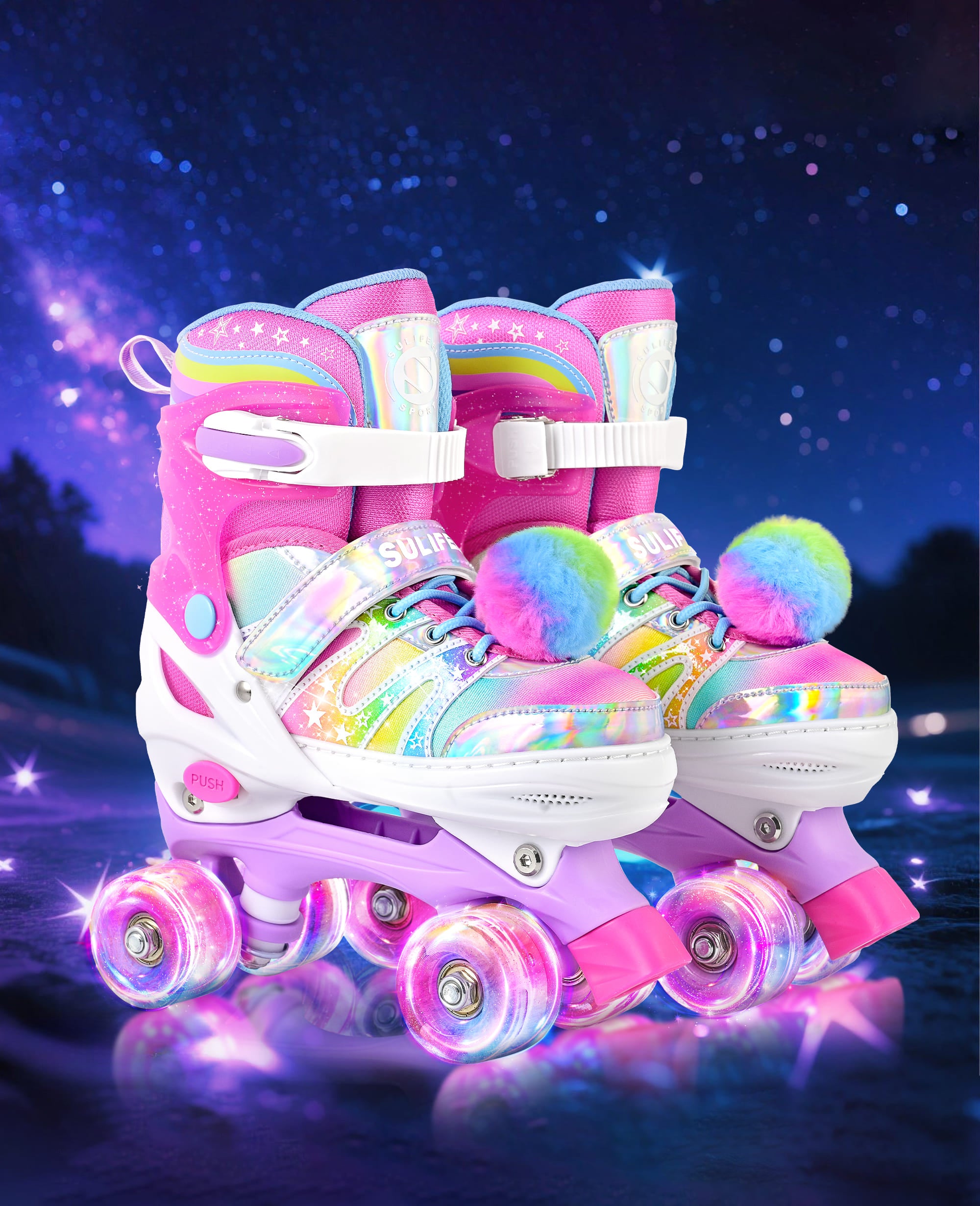SULIFEEL Rainbow Tie-Dye Adjustable Roller Skates for Indoor Outdoor Skating