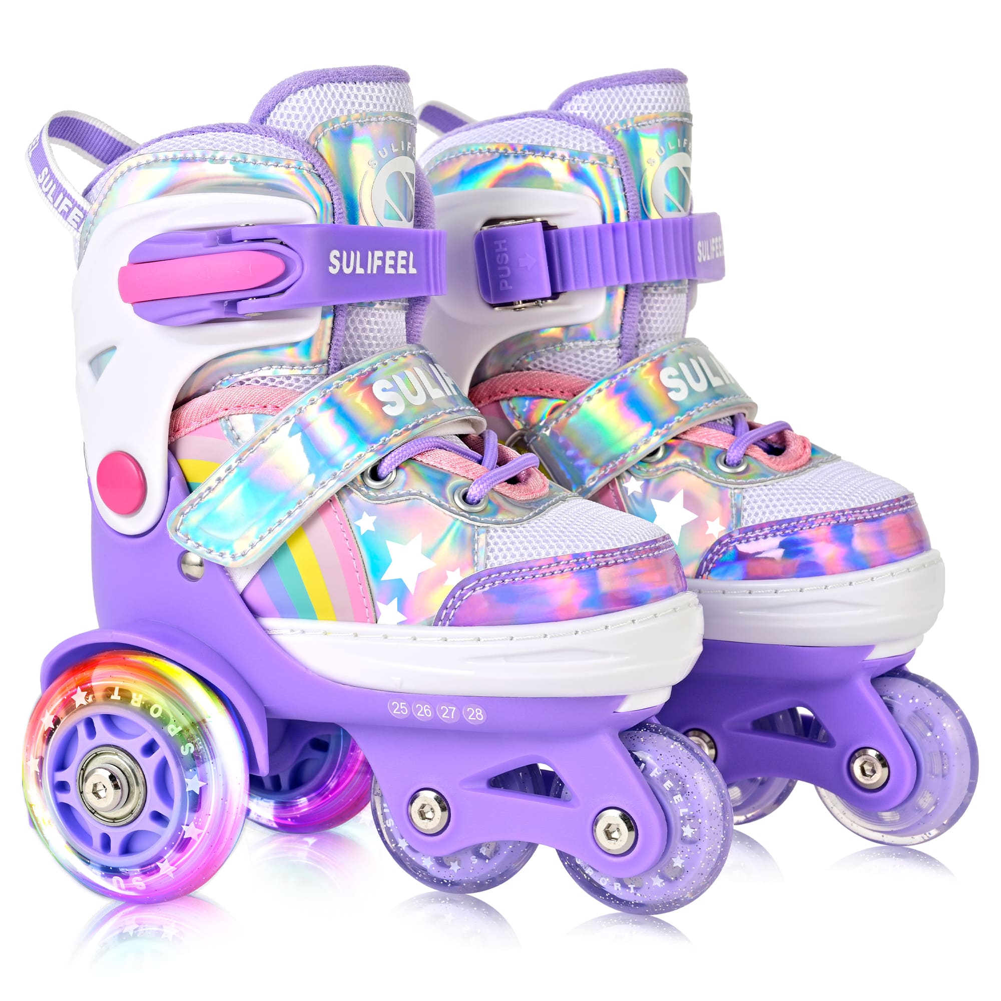 SULIFEEL Rainbow Unicorn Adjustable Light up Roller Skates for Girls Boys for Kids, X-Small - Toddler
