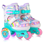 SULIFEEL Rainbow Unicorn Adjustable Light up Roller Skates for Girls Boys for Kids, X-Small - Toddler