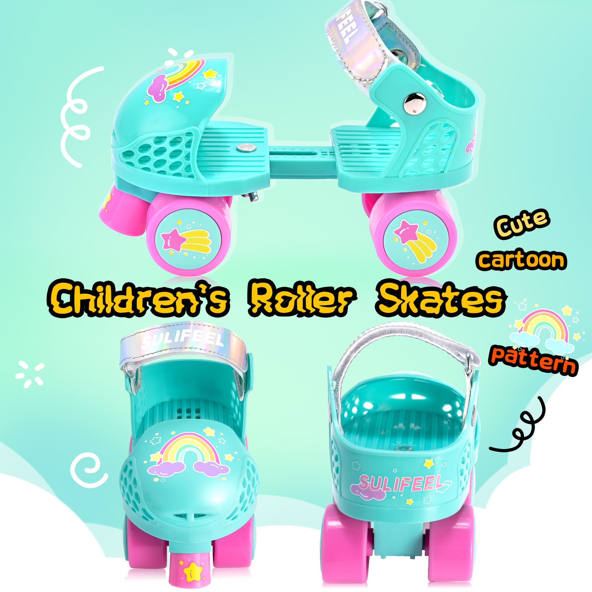 SULIFEEL Kids Adjustable Quad Roller Skates for Girls and Boys Age 2-5 Years Old