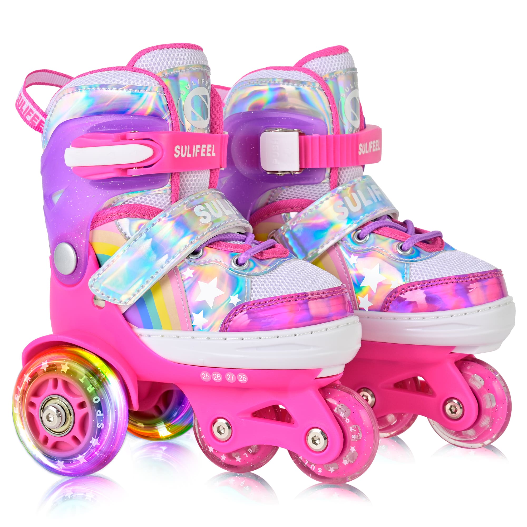SULIFEEL Rainbow Unicorn Adjustable Light up Roller Skates for Girls Boys for Kids, X-Small - Toddler