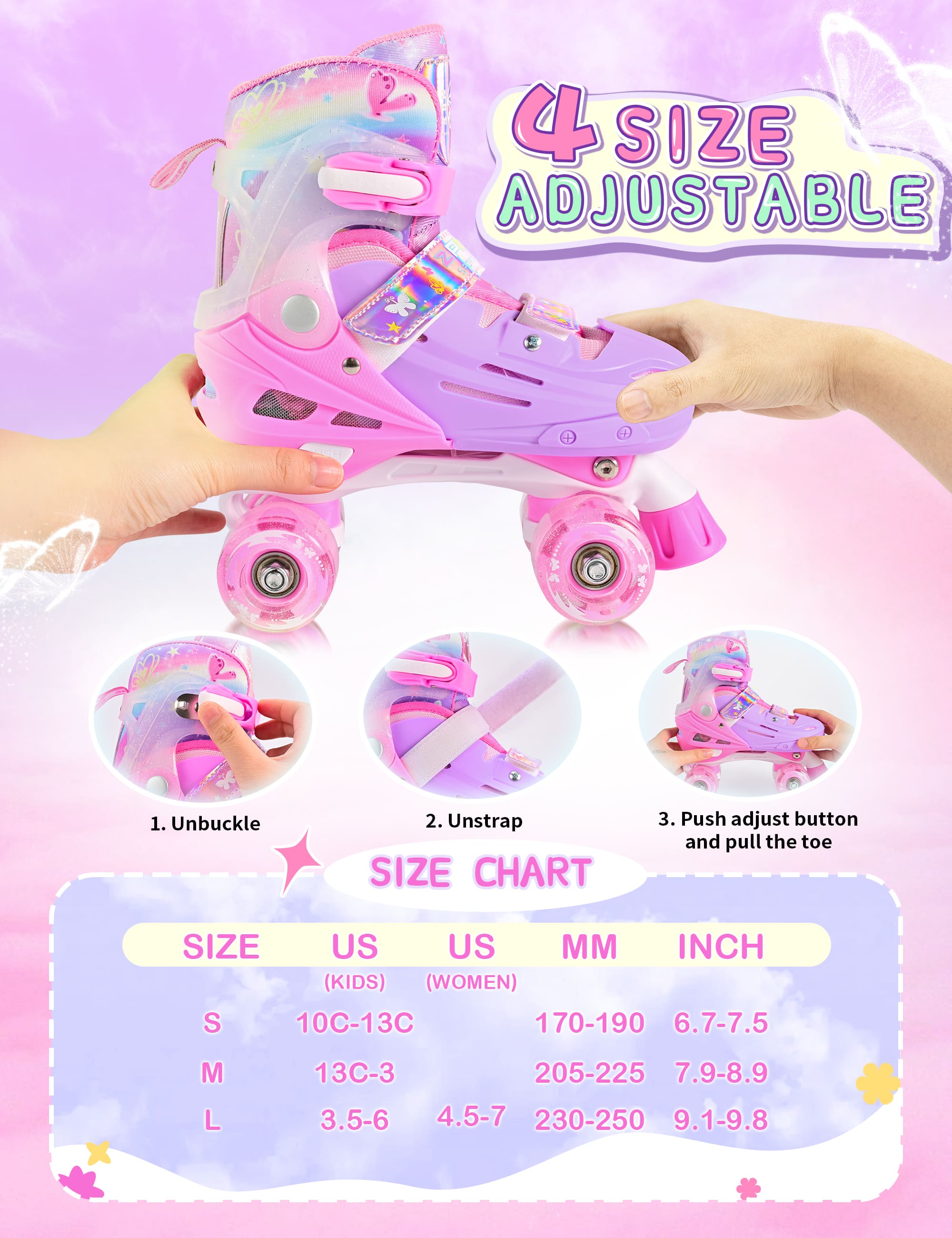 SULIFEEL Adjustable Roller Skates for  Kids with Light Up Wheels