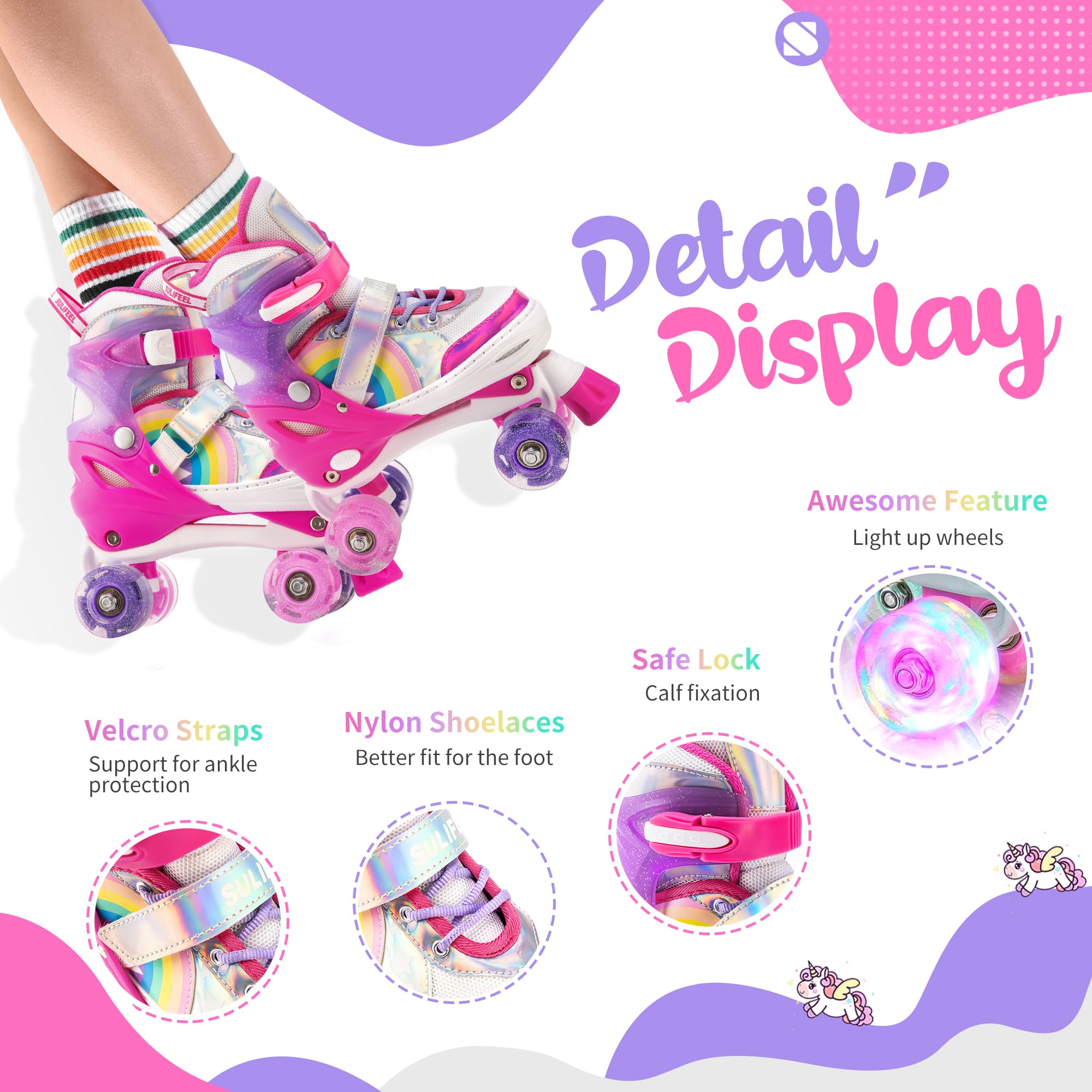 SULIFEEL Adjustable Light up Roller Skates for Girls Boys for Kids