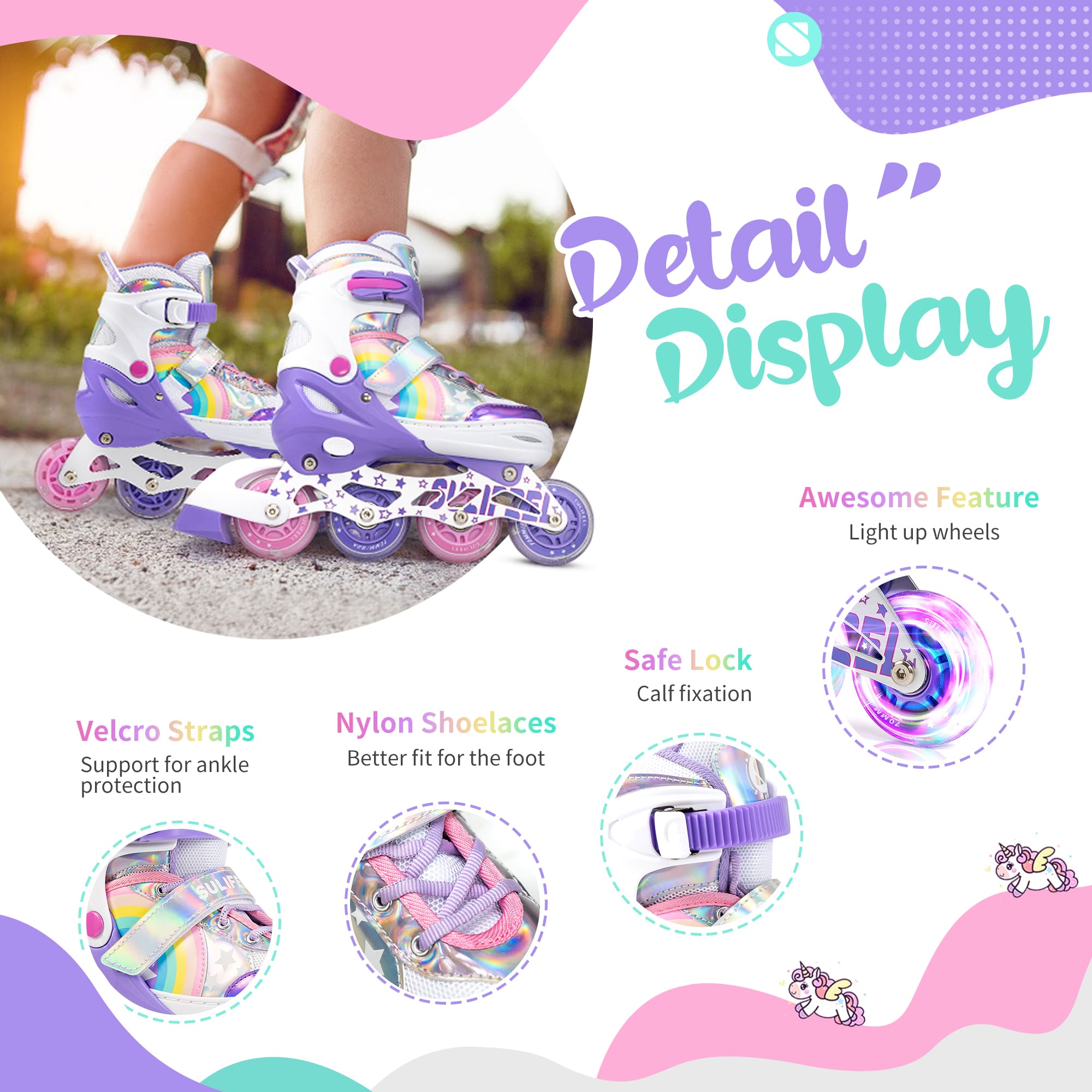 SULIFEEL Inline Skates for Girls Boys, Adjustable Light up Wheels Skates for Kids Beginner