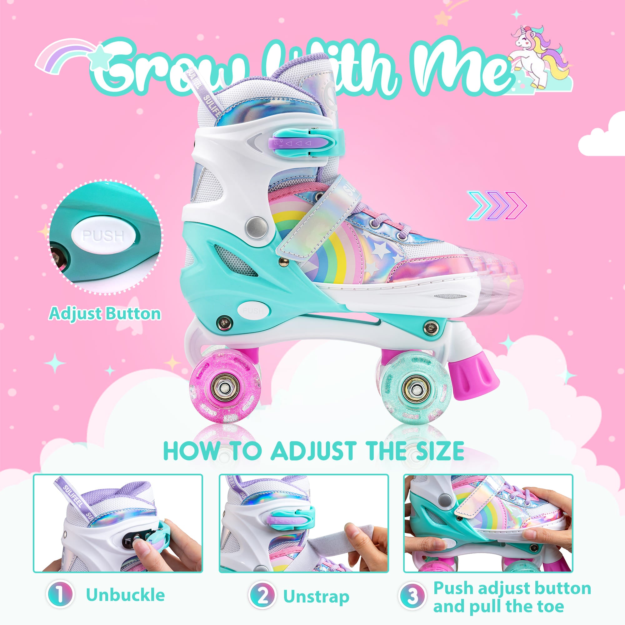 SULIFEEL Adjustable Light up Roller Skates for Girls Boys for Kids