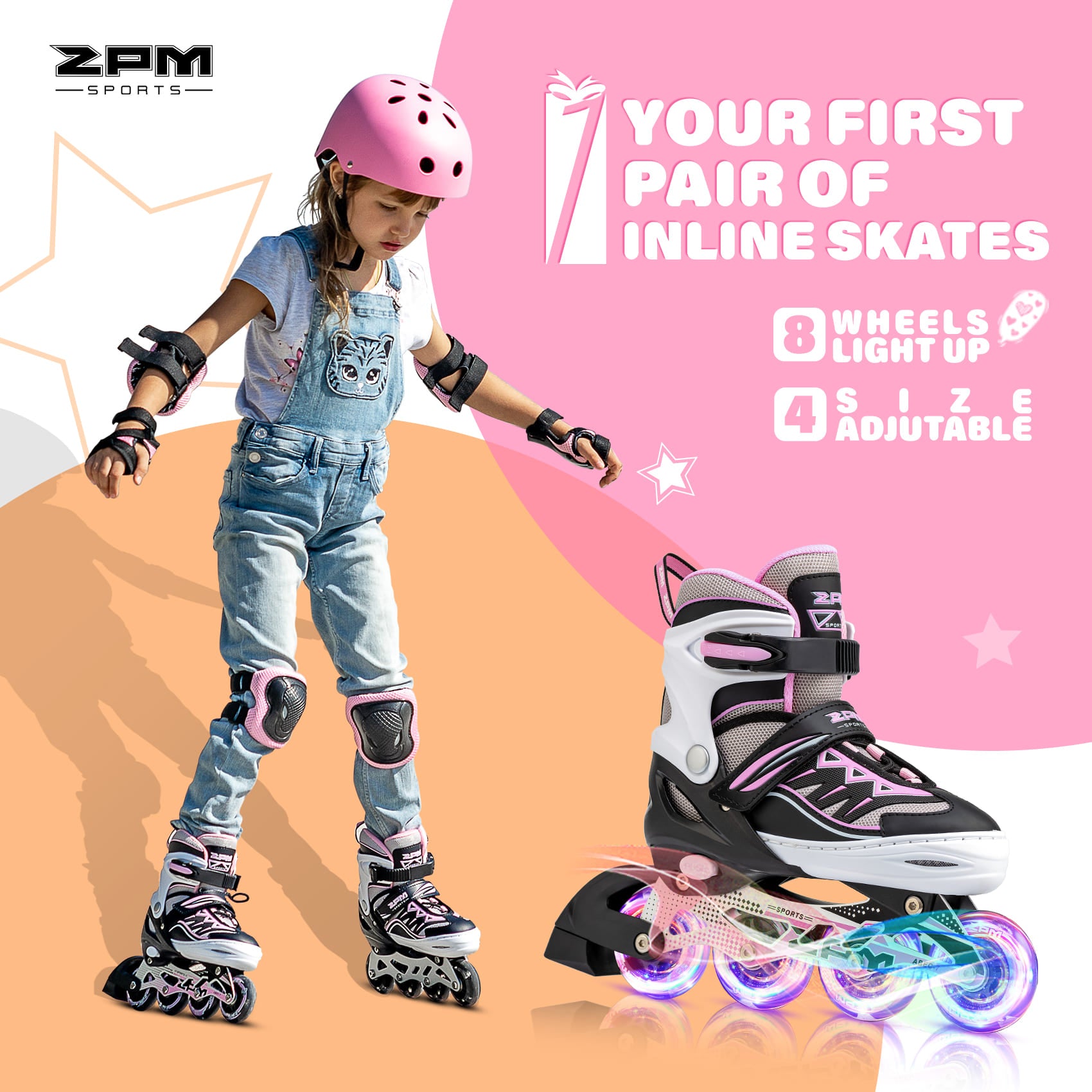 SULIFEEL Cytia Girls Adjustable Inline Skates with Light up Wheels