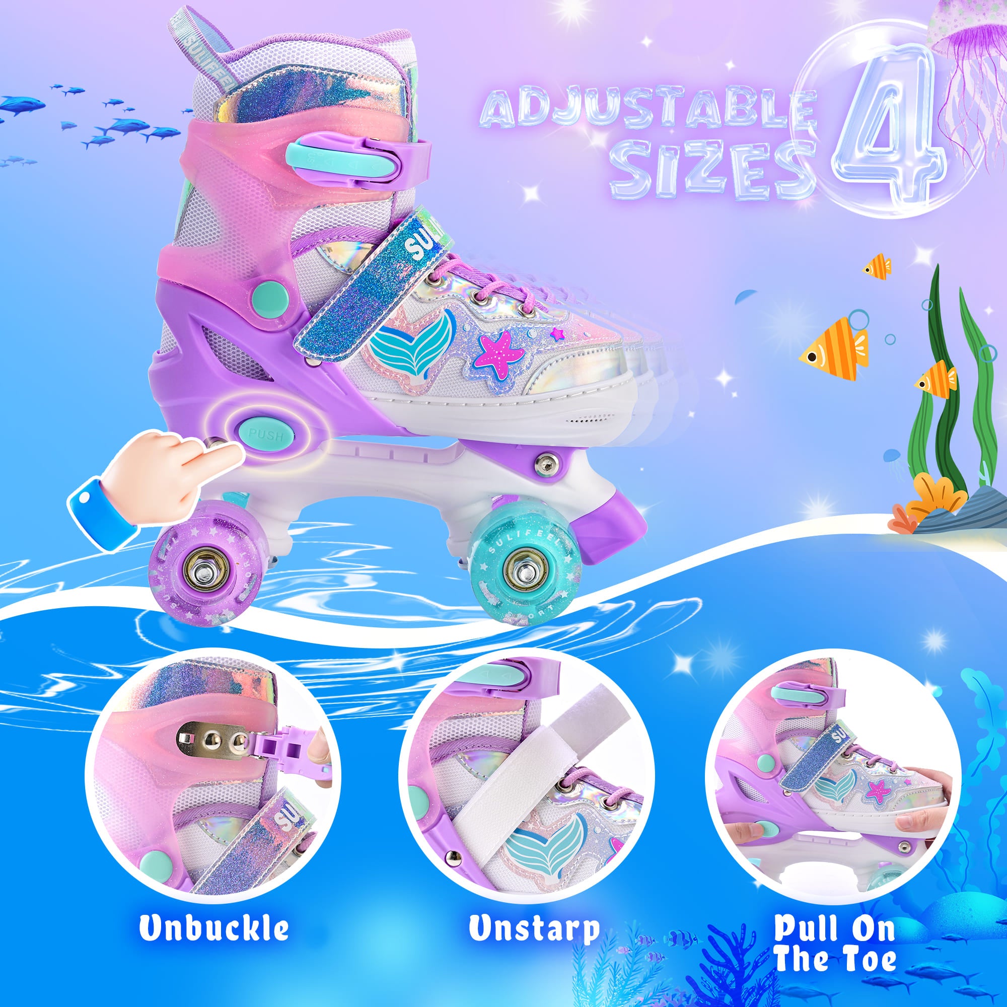 SULIFEEL Roller Skates for Girls Boys Kids with Light Up Wheels