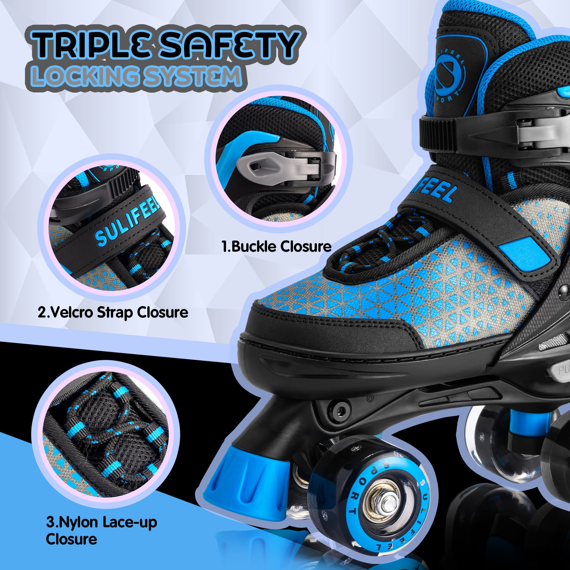 SULIFEEL Roller Skates for Girls Boys Kids,4 Sizes Adjustable Quad Skates with Light up Wheels