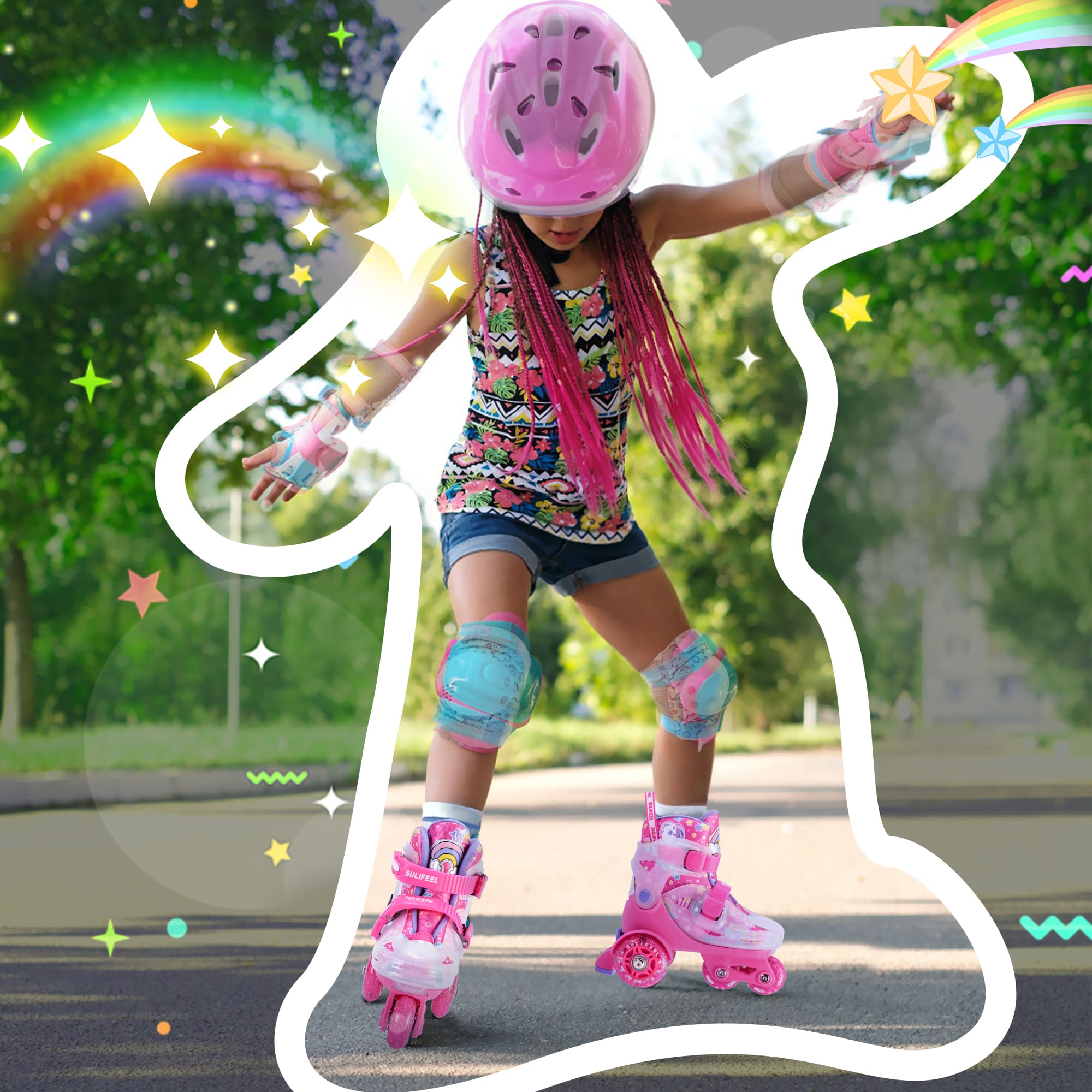 SULIFEEL Adjustable Roller Skates for Girls Boys Kids