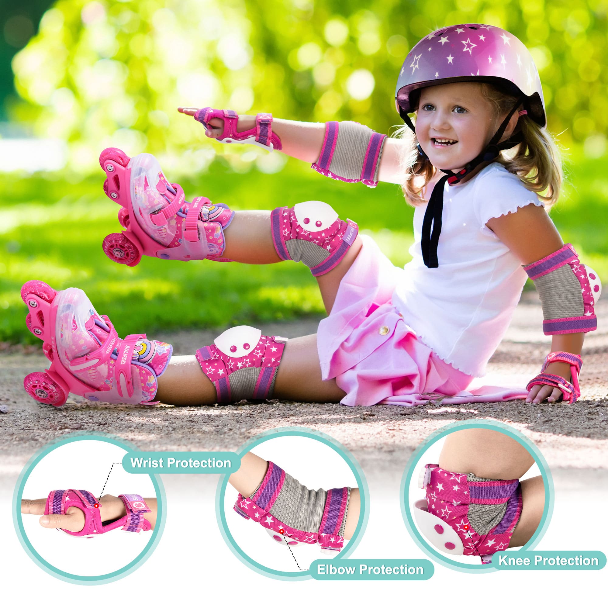 SULIFEEL Rainbow Knee Pads for Kids, Wrist Guards Knee and Elbow Pads Set