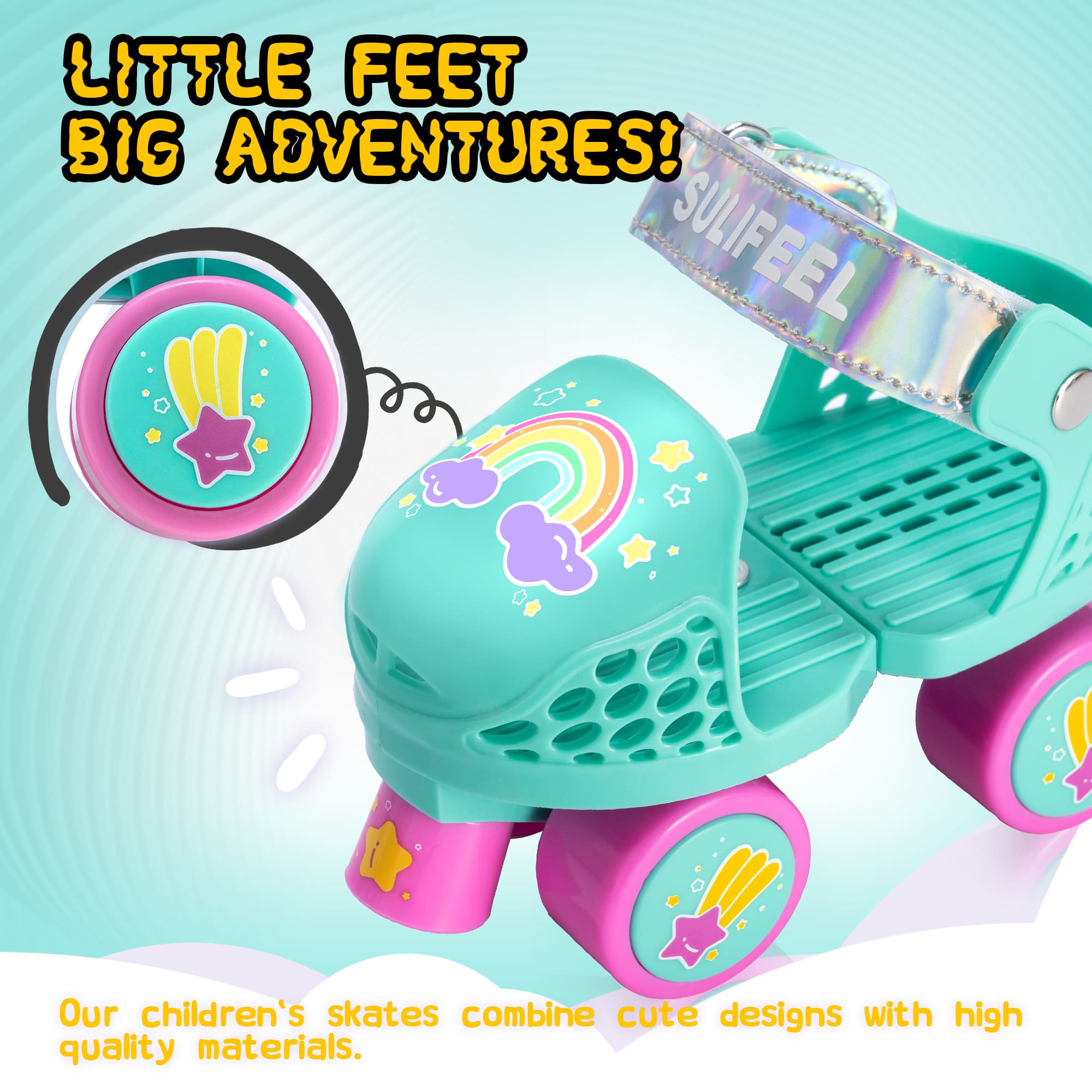 SULIFEEL Kids Adjustable Quad Roller Skates for Girls and Boys Age 2-5 Years Old