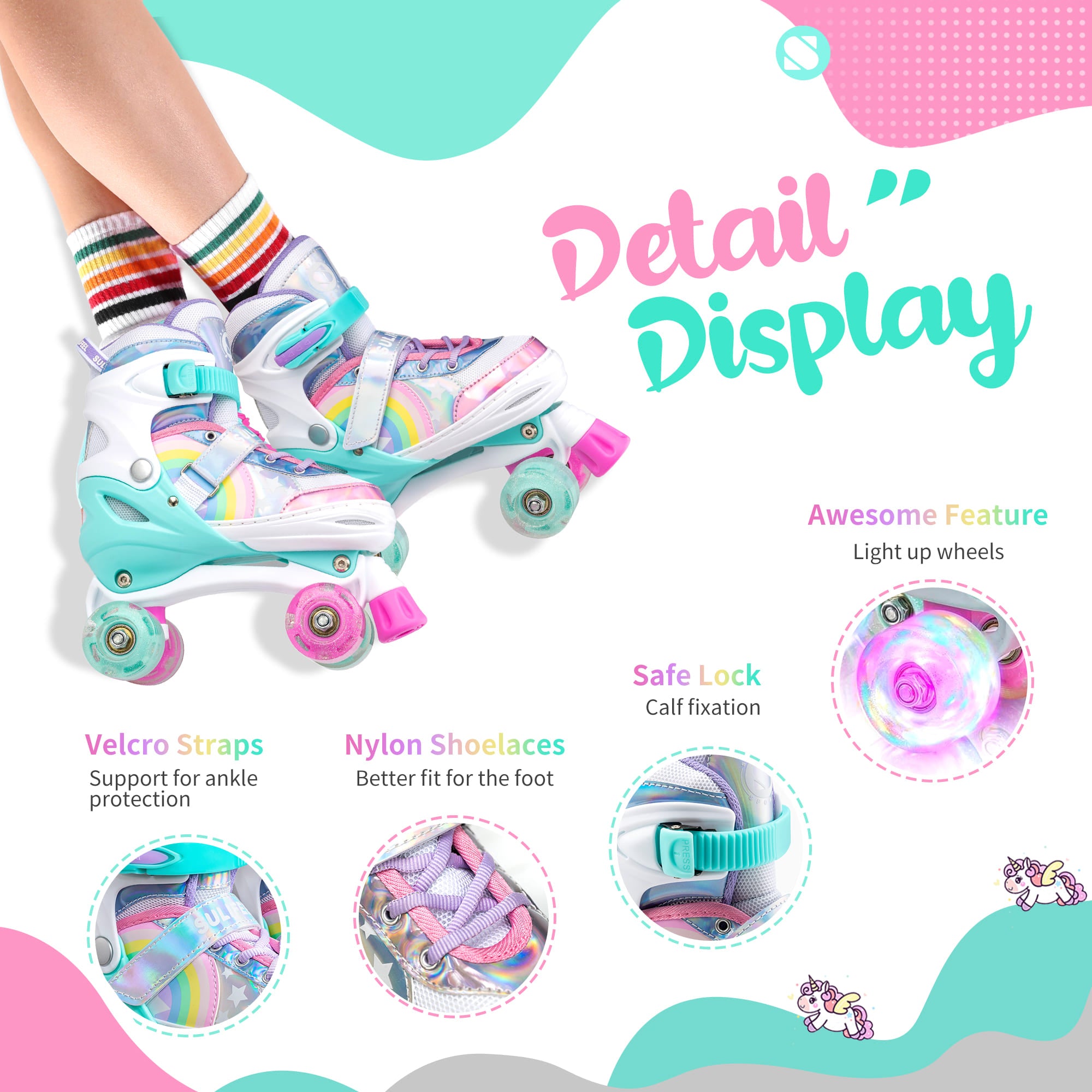 SULIFEEL Adjustable Light up Roller Skates for Girls Boys for Kids