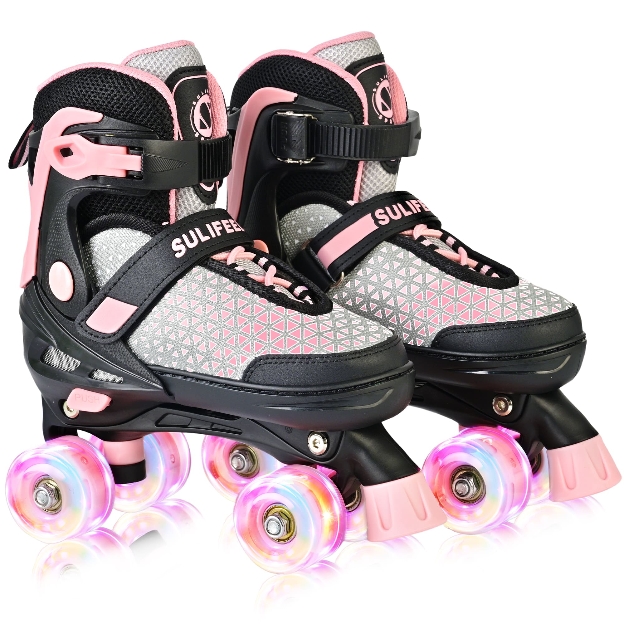 SULIFEEL Roller Skates for Girls Boys Kids,4 Sizes Adjustable Quad Skates with Light up Wheels