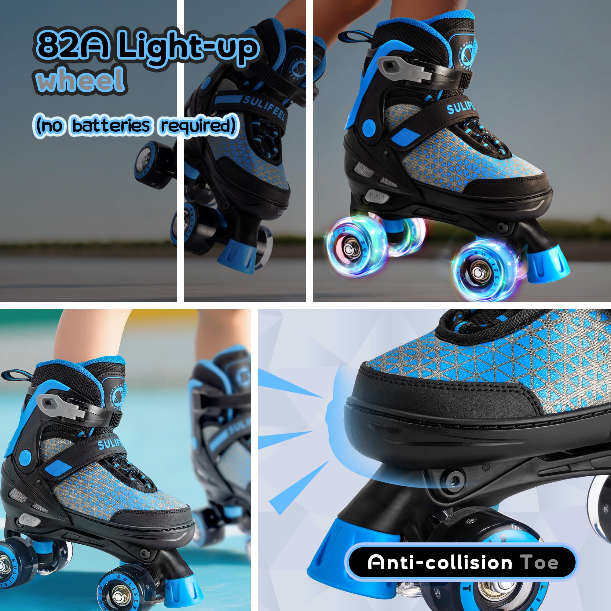 SULIFEEL Roller Skates for Girls Boys Kids,4 Sizes Adjustable Quad Skates with Light up Wheels