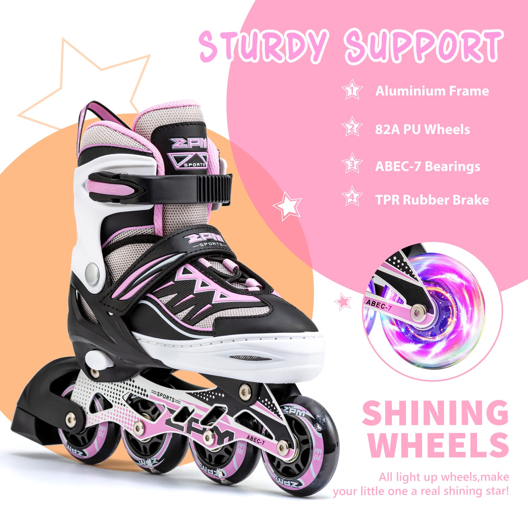 SULIFEEL Cytia Girls Adjustable Inline Skates with Light up Wheels