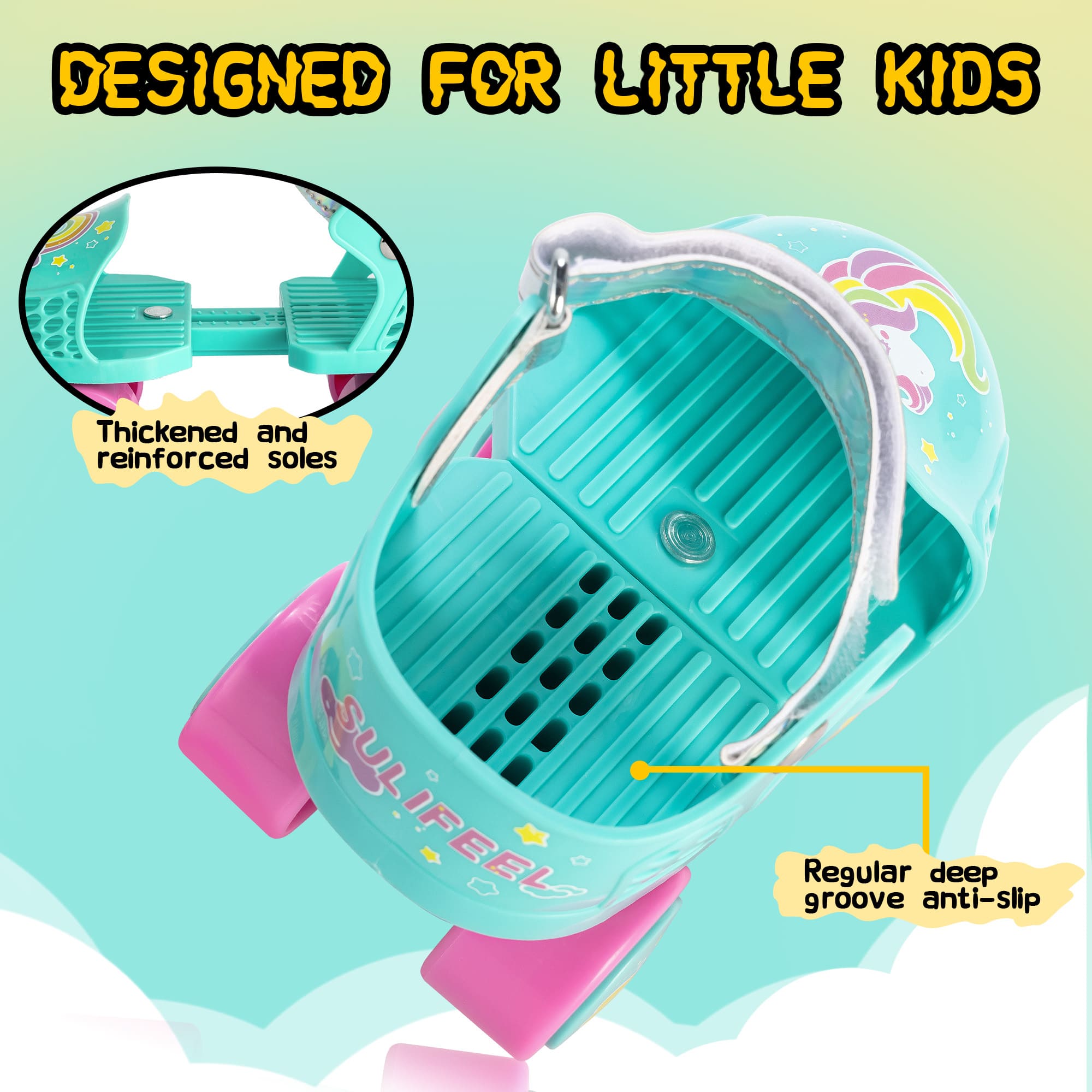 SULIFEEL Kids Adjustable Quad Roller Skates for Girls and Boys Age 2-5 Years Old