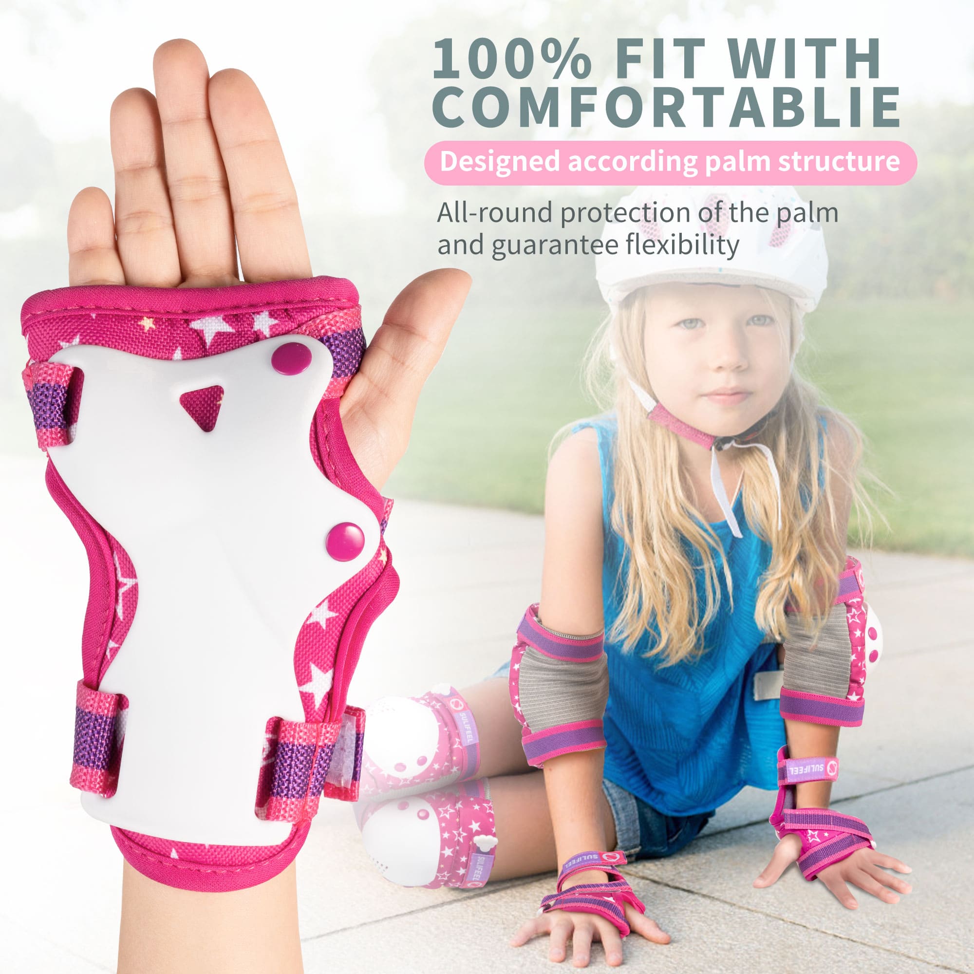 SULIFEEL Rainbow Knee Pads for Kids, Wrist Guards Knee and Elbow Pads Set