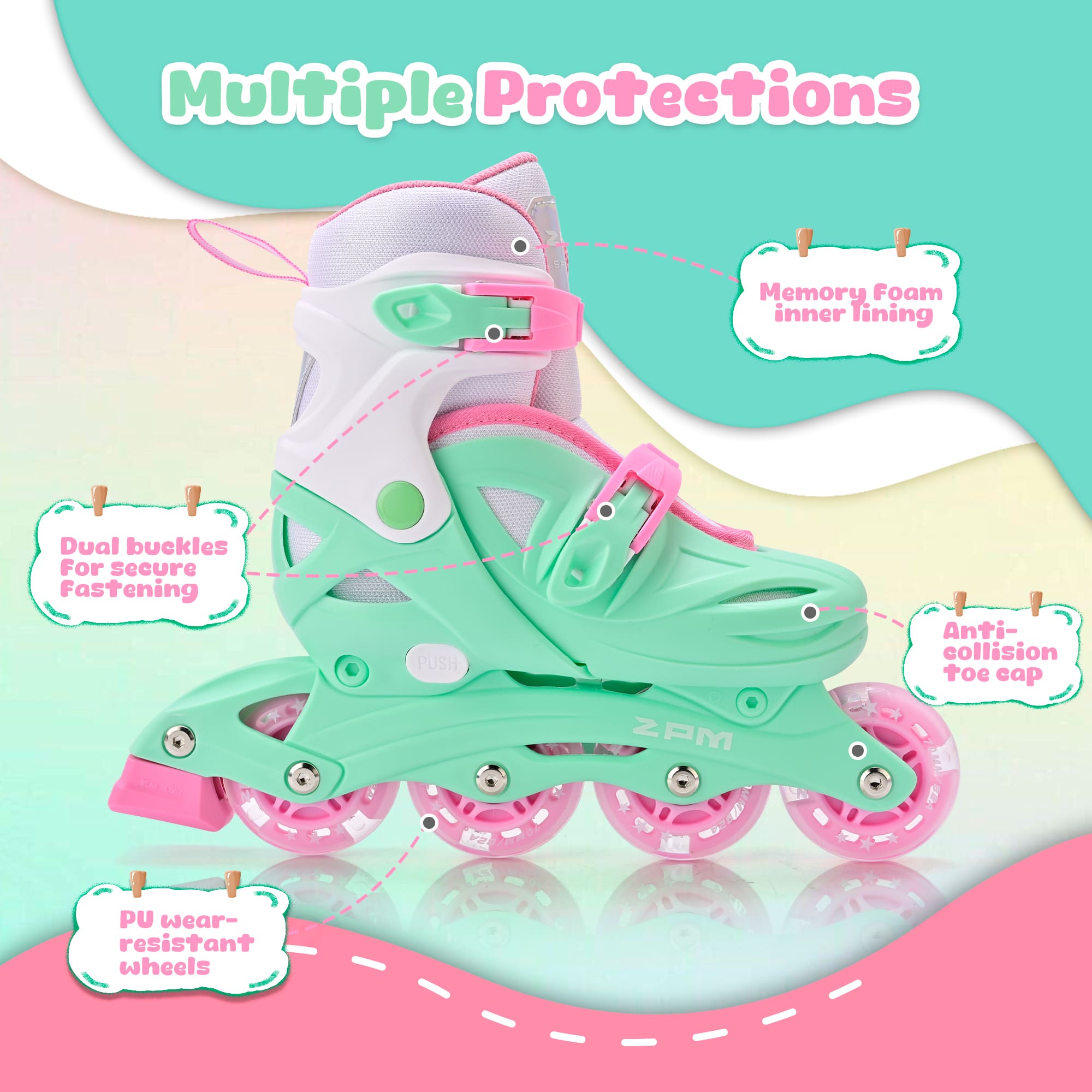 SULIFEEL Kids Inline Skates with Light Up Wheels, Size Adjustable