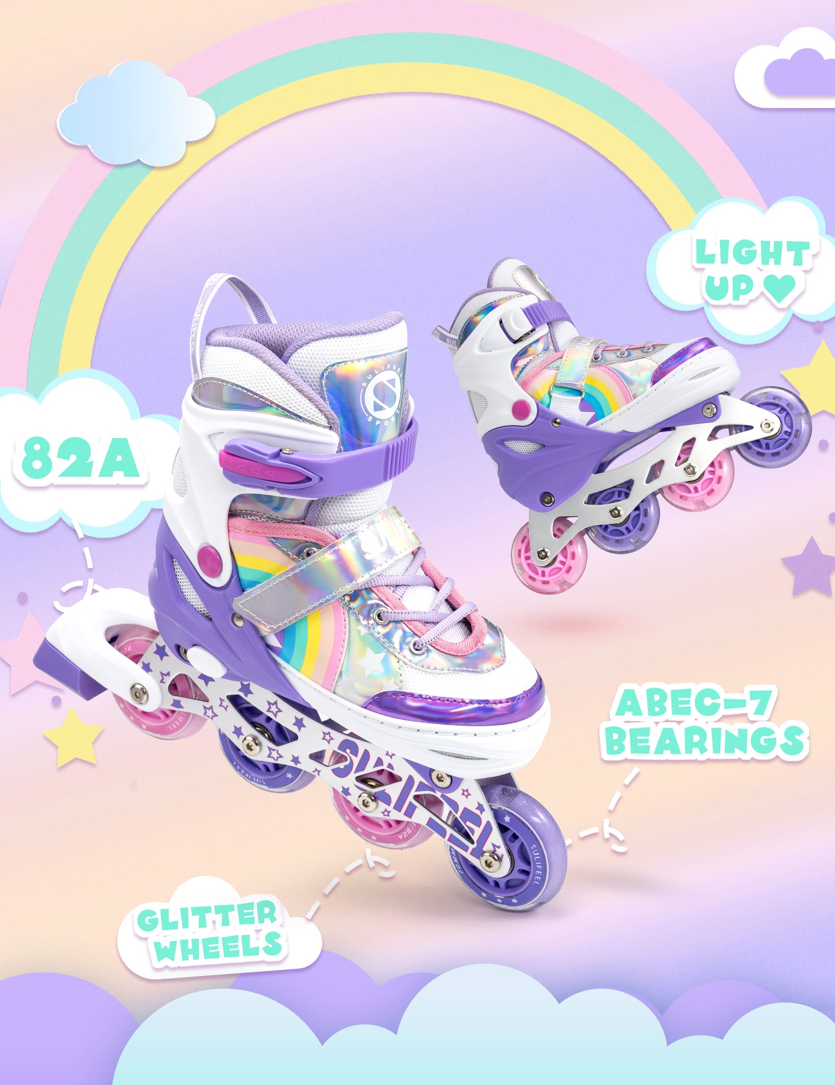 SULIFEEL Inline Skates for Girls Boys, Adjustable Light up Wheels Skates for Kids Beginner