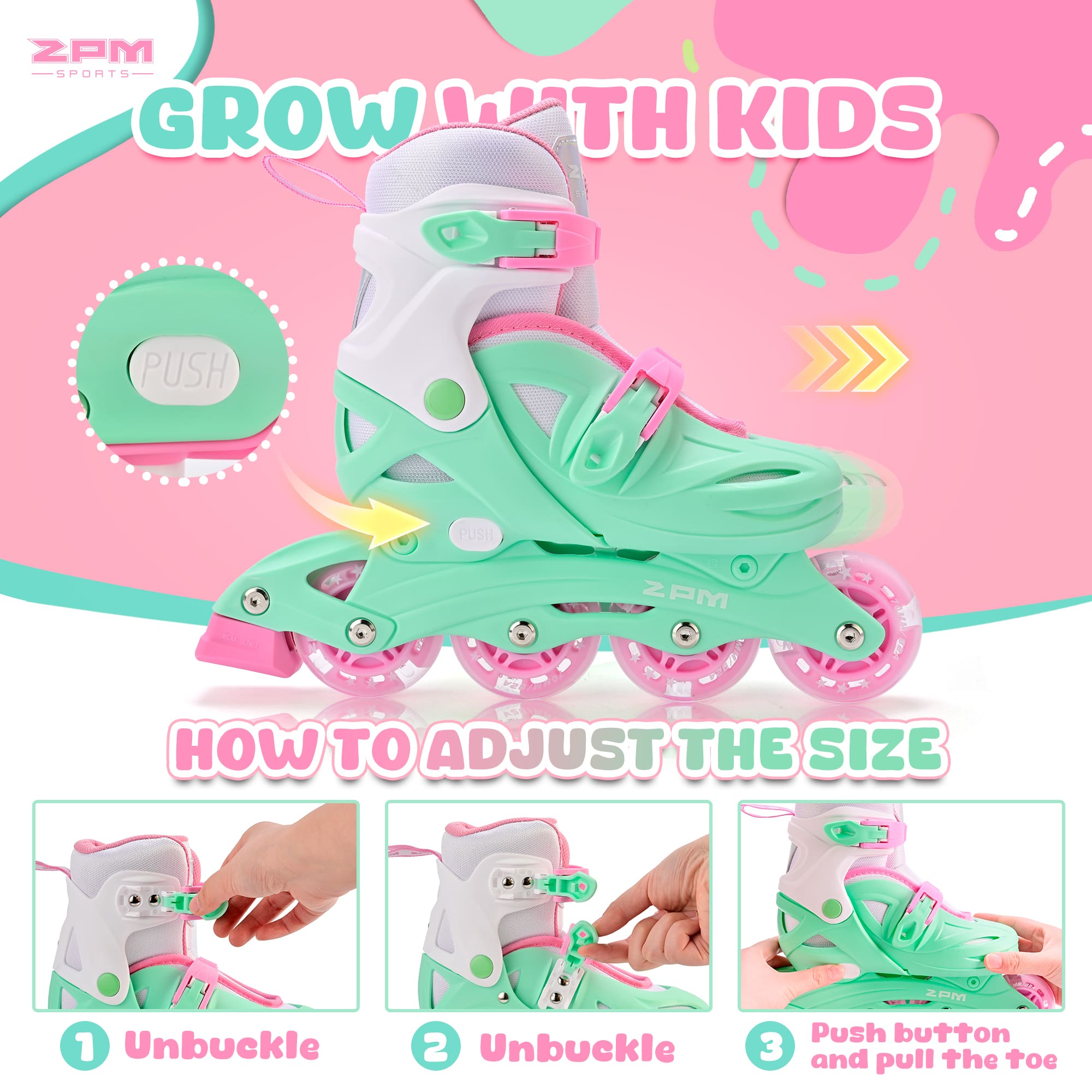 SULIFEEL Kids Inline Skates with Light Up Wheels, Size Adjustable