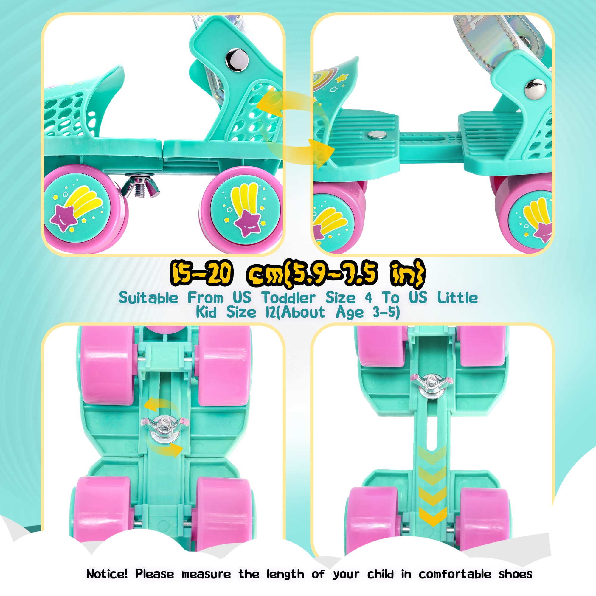 SULIFEEL Kids Adjustable Quad Roller Skates for Girls and Boys Age 2-5 Years Old