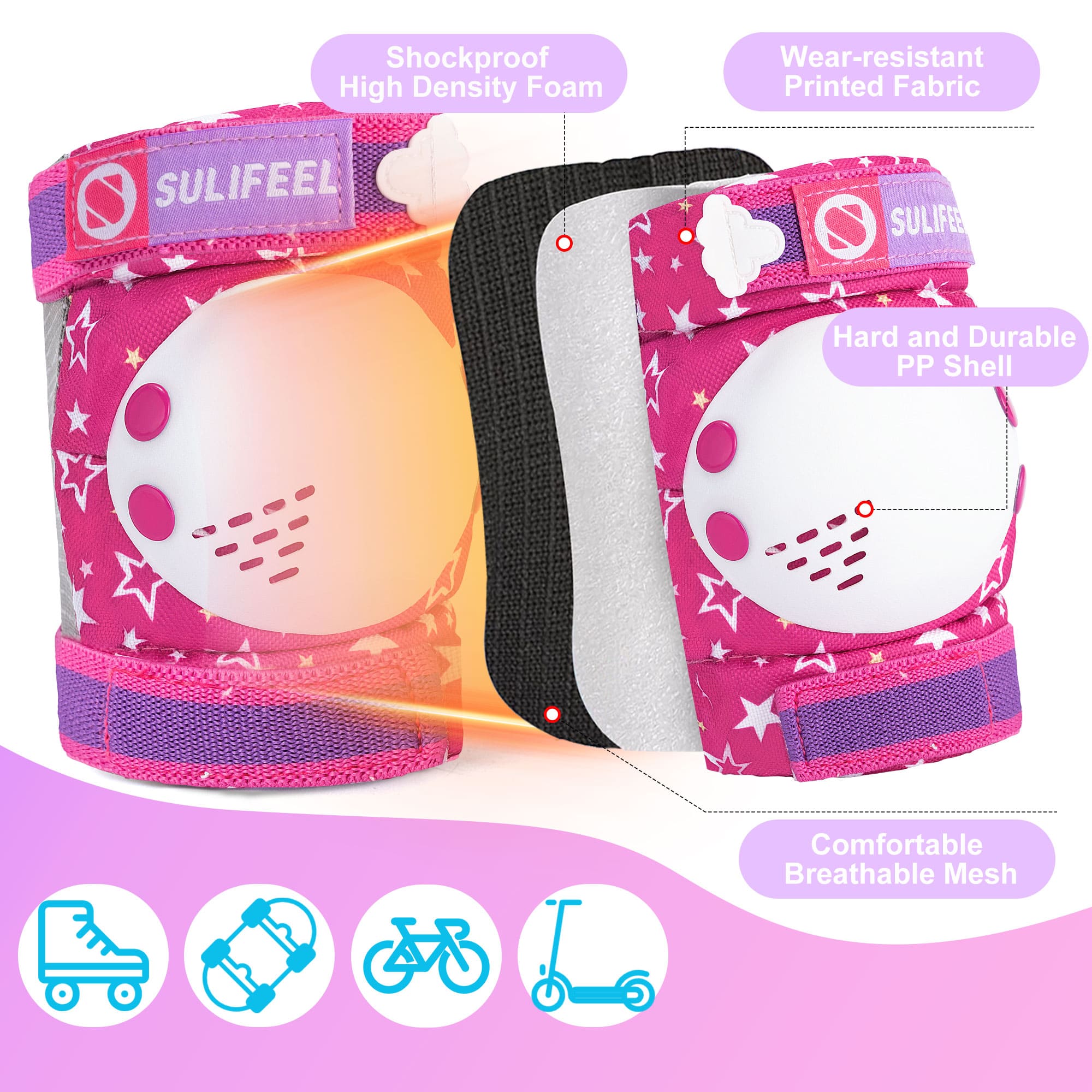 SULIFEEL Rainbow Knee Pads for Kids, Wrist Guards Knee and Elbow Pads Set