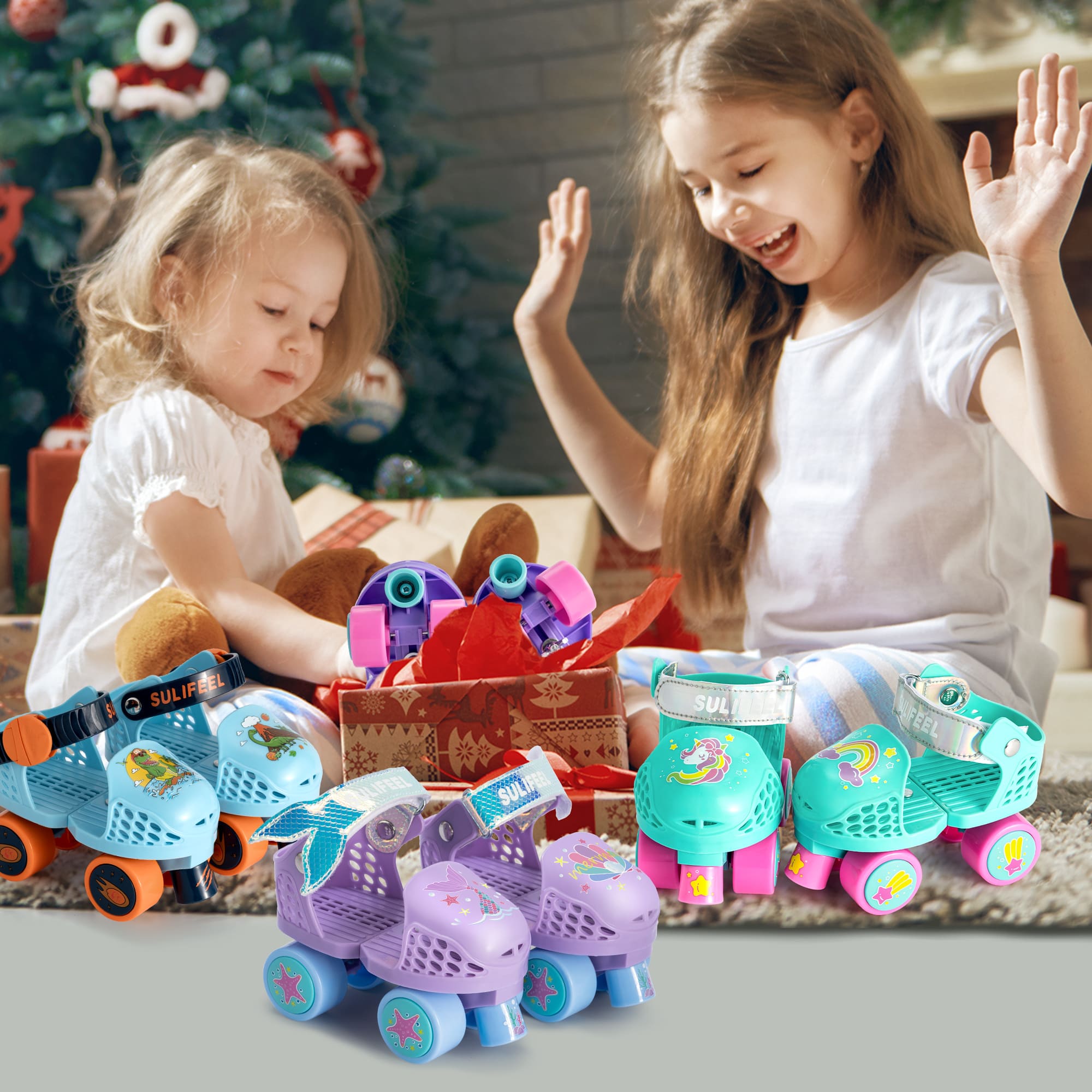 SULIFEEL Kids Adjustable Quad Roller Skates for Girls and Boys Age 2-5 Years Old