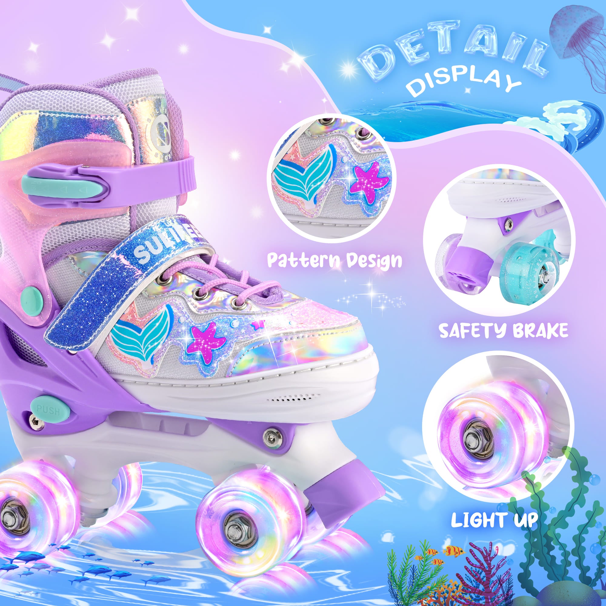 SULIFEEL Roller Skates for Girls Boys Kids with Light Up Wheels