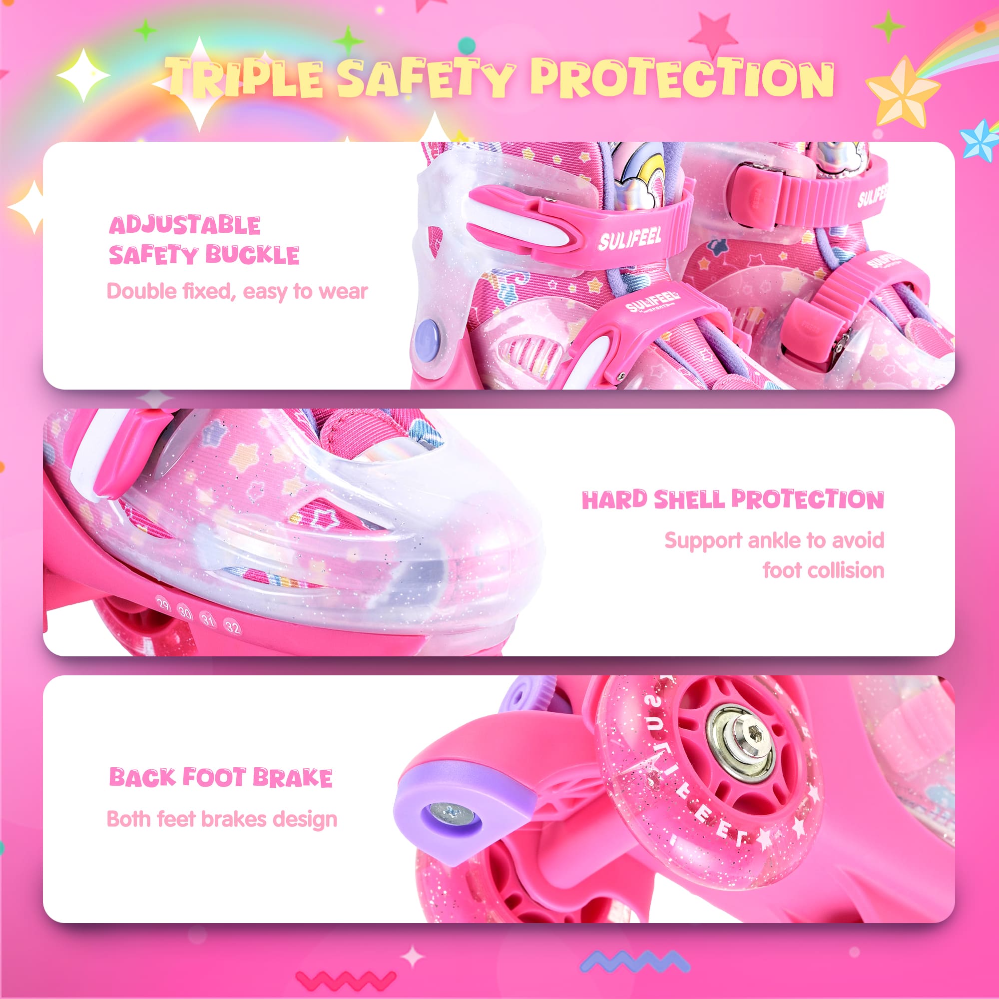 SULIFEEL Adjustable Roller Skates for Girls Boys Kids