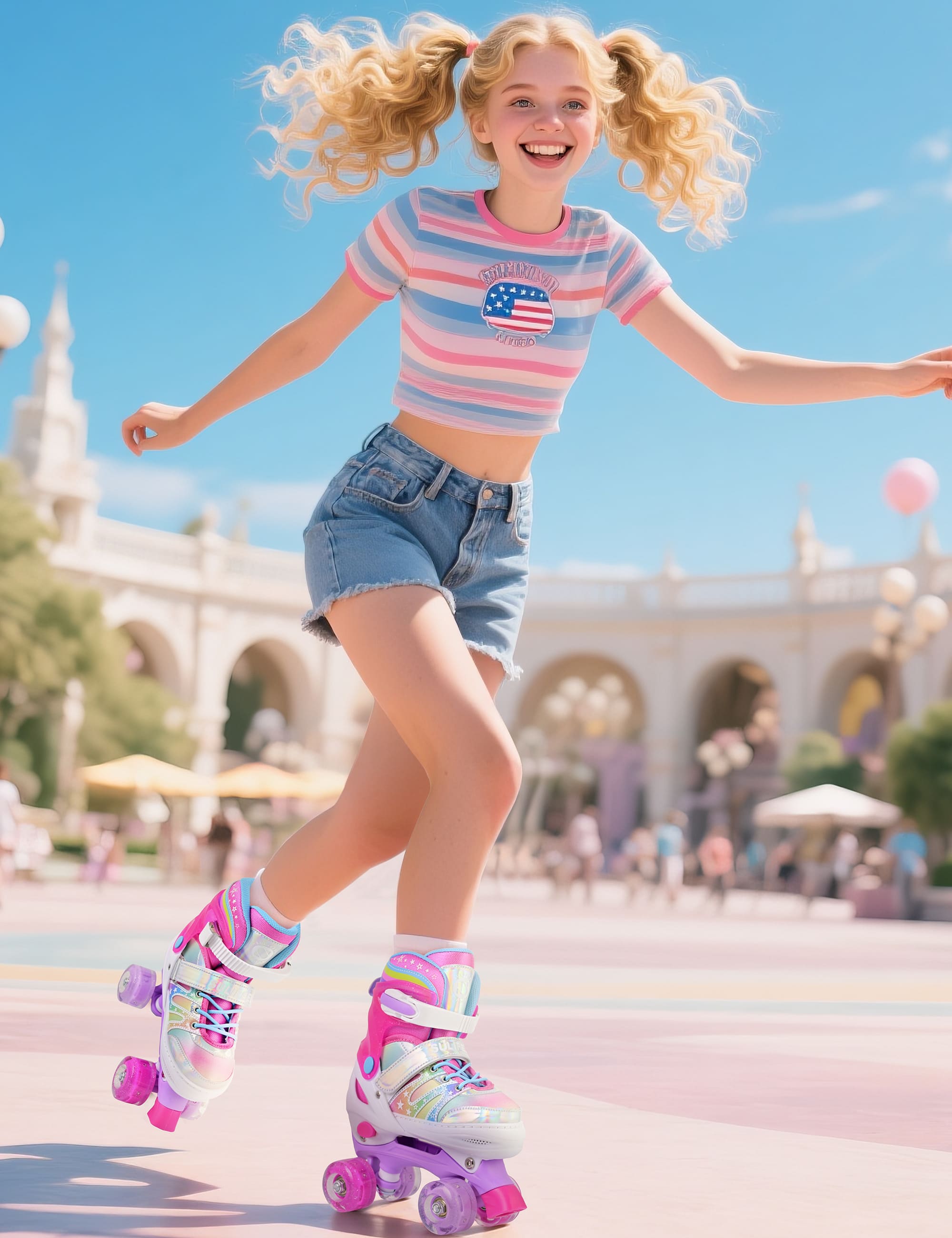 SULIFEEL Rainbow Tie-Dye Adjustable Roller Skates for Indoor Outdoor Skating