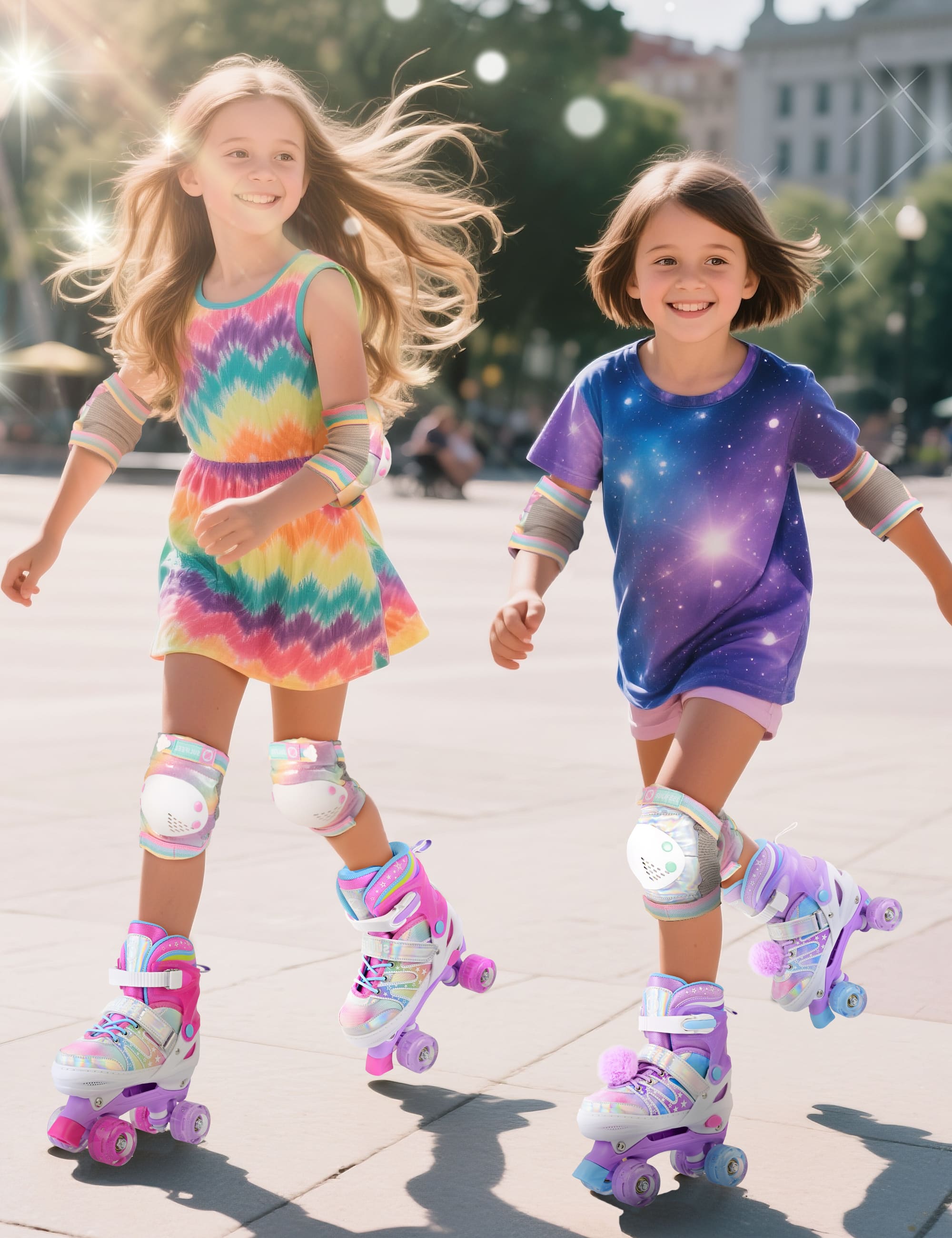 SULIFEEL Rainbow Tie-Dye Adjustable Roller Skates for Indoor Outdoor Skating