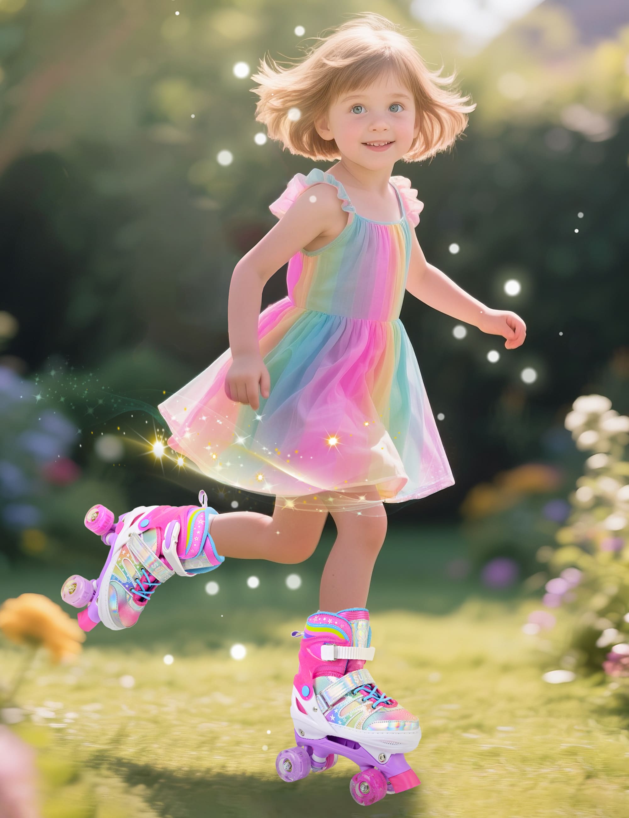 SULIFEEL Rainbow Tie-Dye Adjustable Roller Skates for Indoor Outdoor Skating