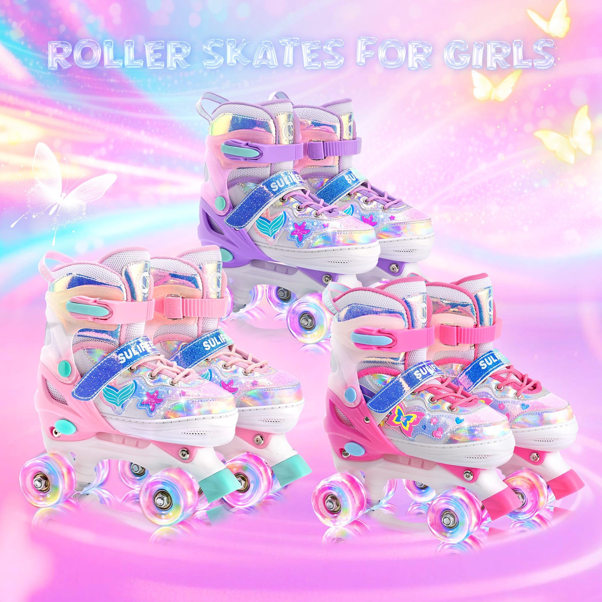 SULIFEEL Roller Skates for Girls Boys Kids with Light Up Wheels
