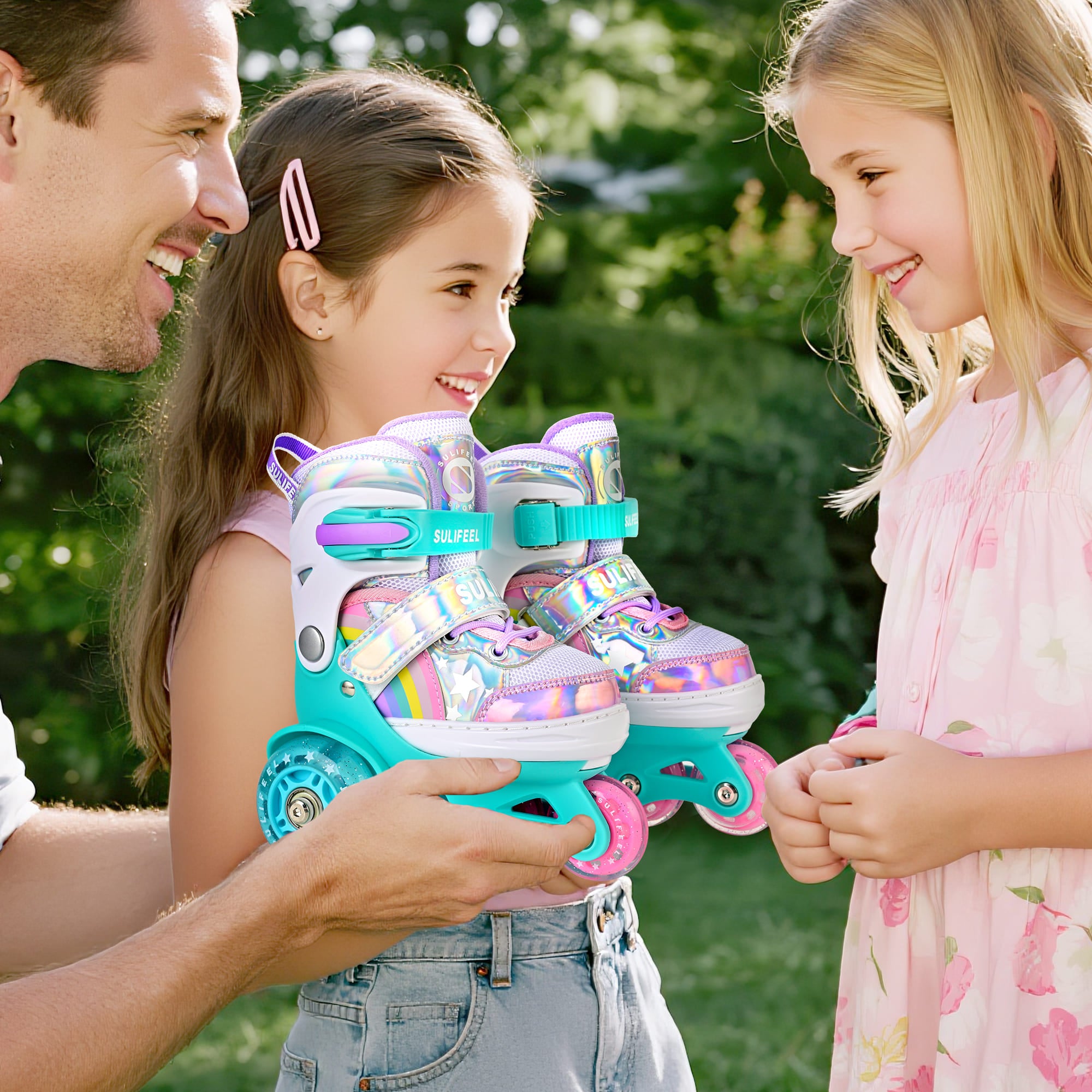 SULIFEEL Rainbow Unicorn Adjustable Light up Roller Skates for Girls Boys for Kids, X-Small - Toddler