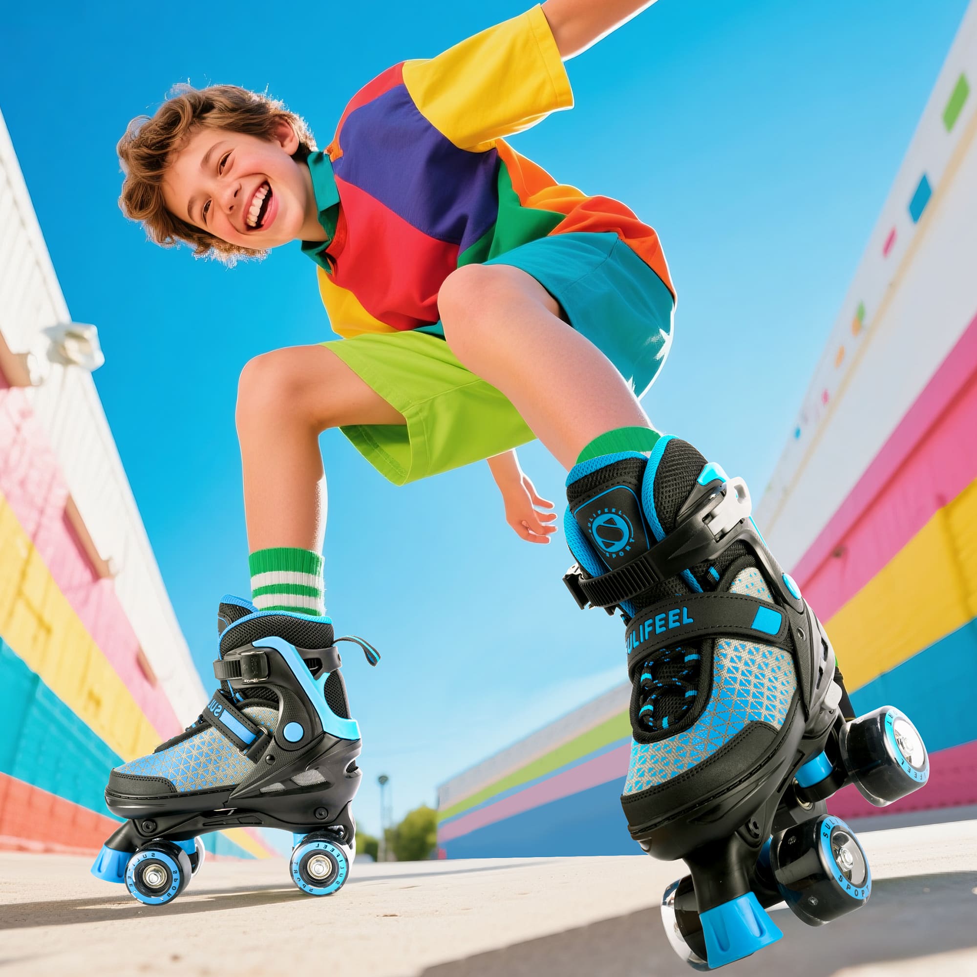 SULIFEEL Roller Skates for Girls Boys Kids,4 Sizes Adjustable Quad Skates with Light up Wheels