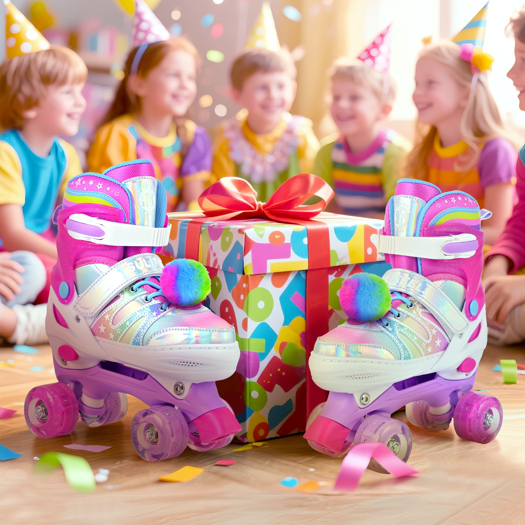 SULIFEEL Rainbow Tie-Dye Adjustable Roller Skates for Indoor Outdoor Skating