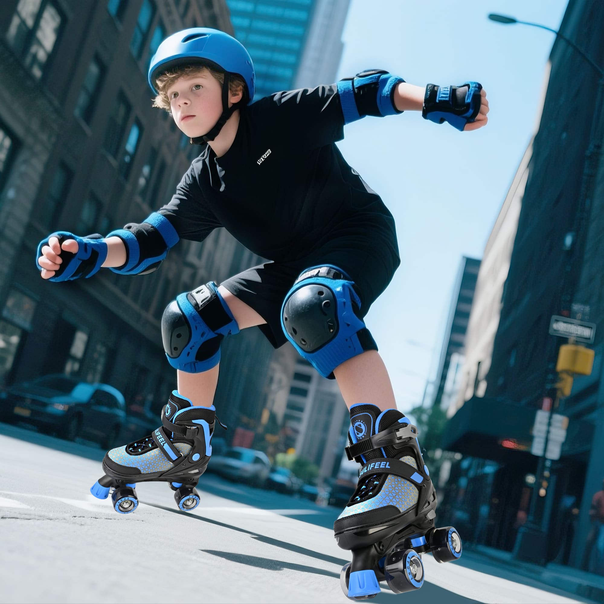 SULIFEEL Roller Skates for Girls Boys Kids,4 Sizes Adjustable Quad Skates with Light up Wheels