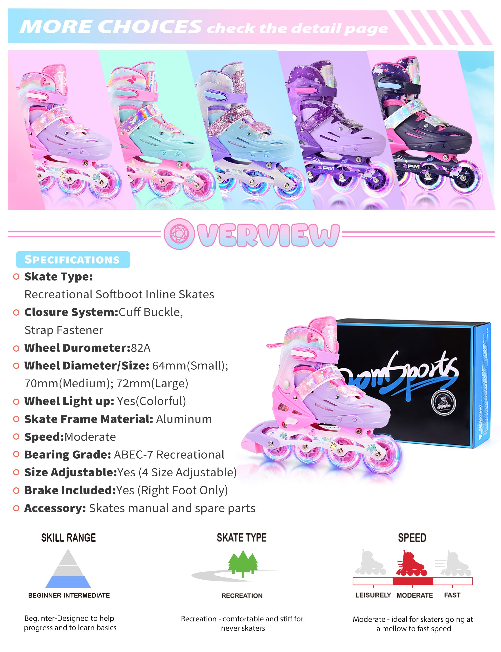 SULIFEEL Inline Skates for Kids, Adjustable Children's Roller Skates Blades