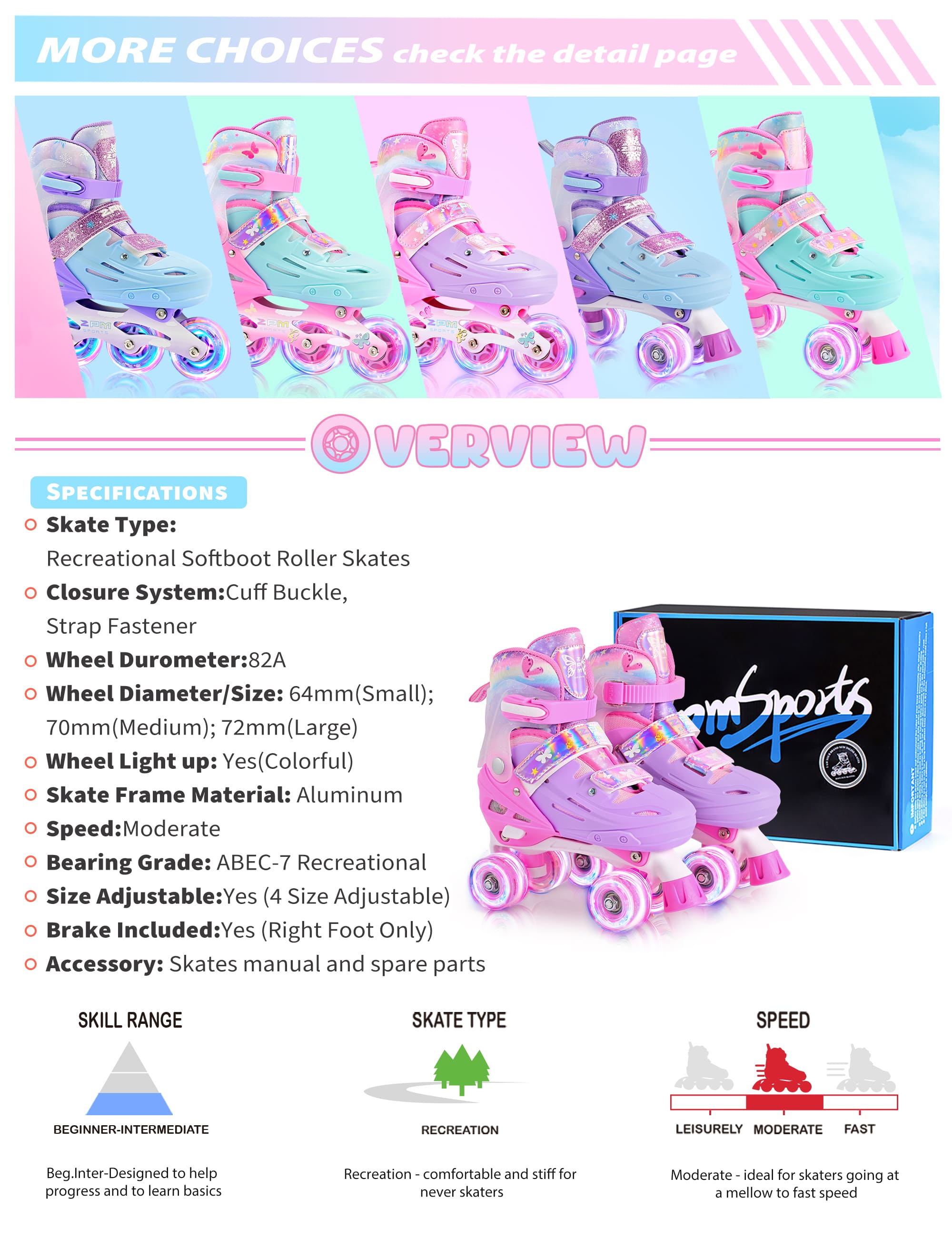 SULIFEEL Adjustable Roller Skates for  Kids with Light Up Wheels