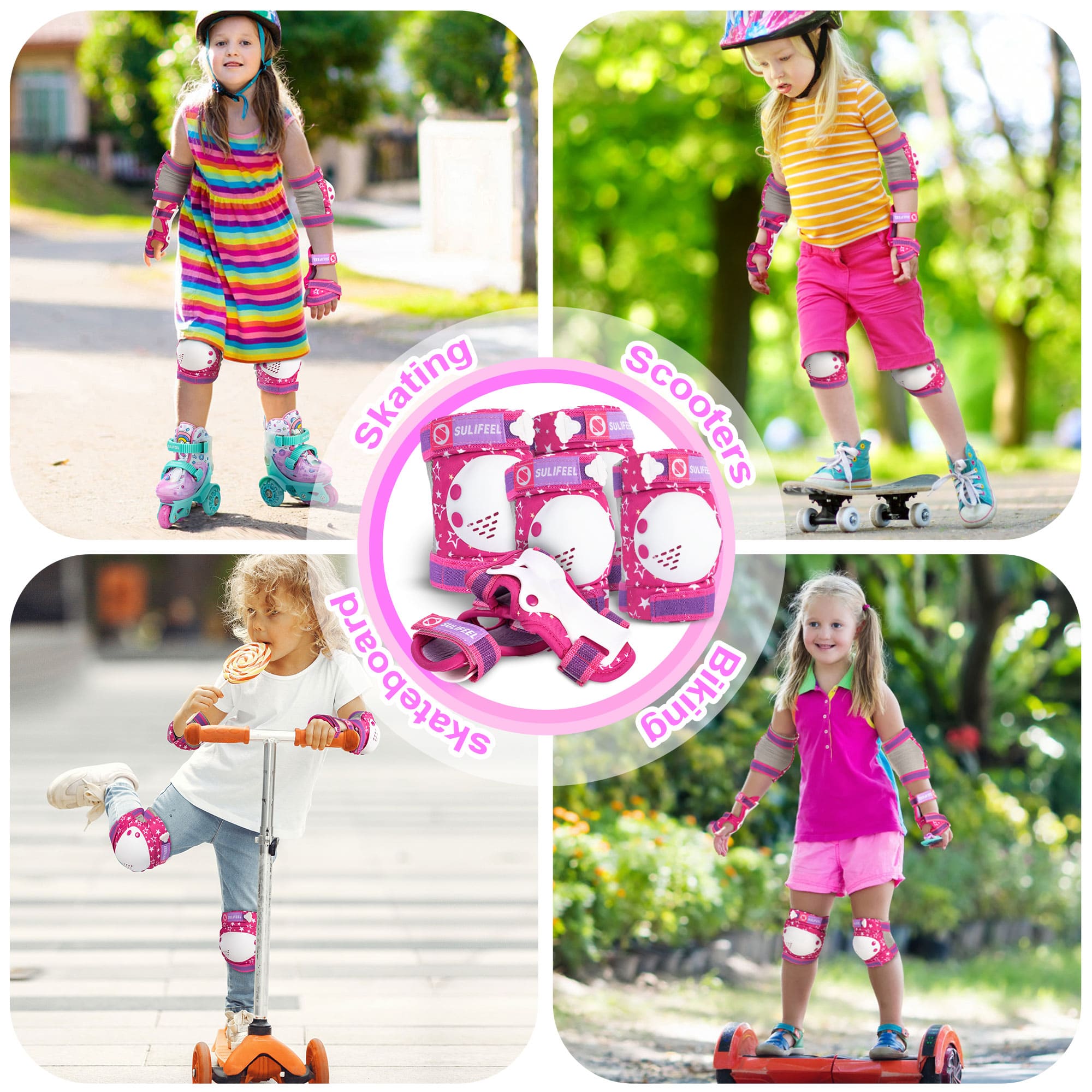 SULIFEEL Rainbow Knee Pads for Kids, Wrist Guards Knee and Elbow Pads Set