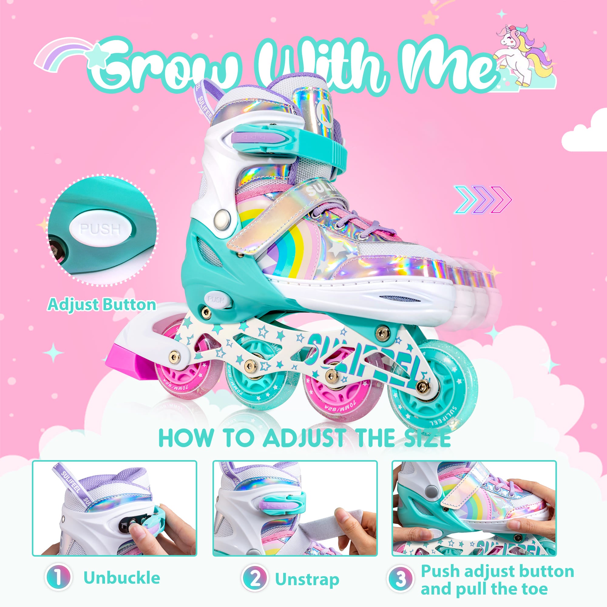 SULIFEEL Inline Skates for Girls Boys, Adjustable Light up Wheels Skates for Kids Beginner