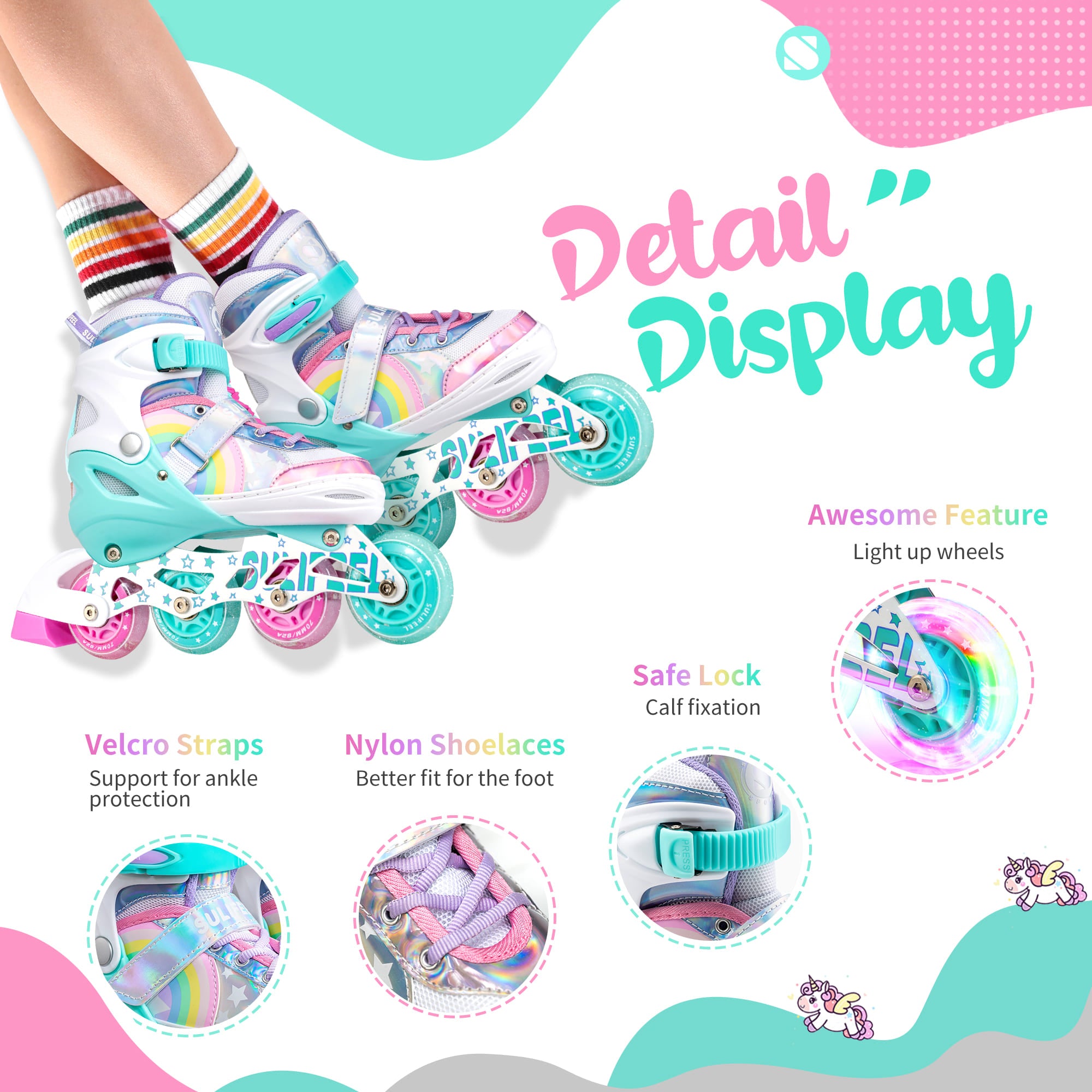 SULIFEEL Inline Skates for Girls Boys, Adjustable Light up Wheels Skates for Kids Beginner